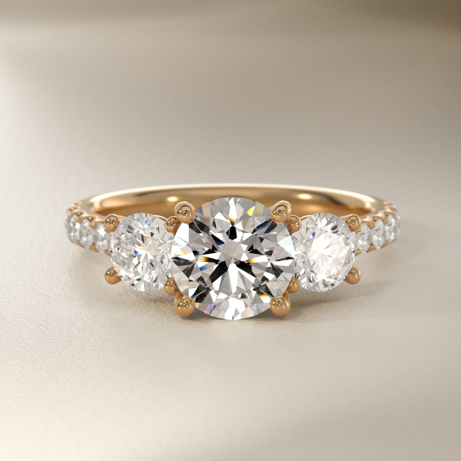 Modern Trellis Three Stone Lab-Grown Diamond Engagement in 14k Yellow Gold