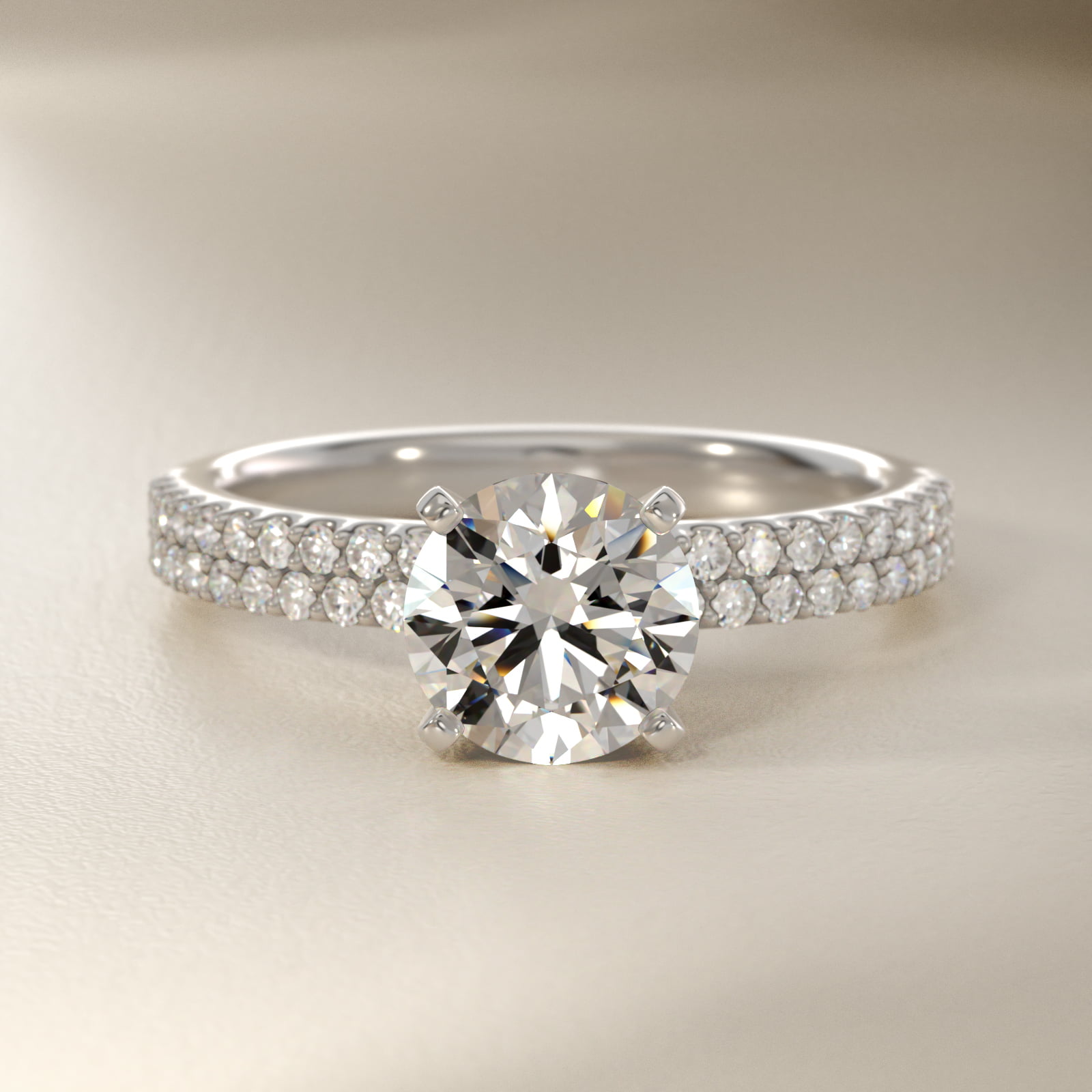 Petite Double Row Diamond Engagement Ring in 18k White Gold