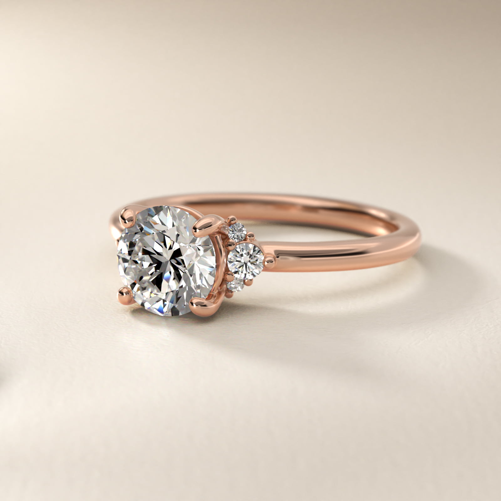 Petite Three Diamond Engagement Ring in 18k Rose Gold (1/10 ct. tw.)