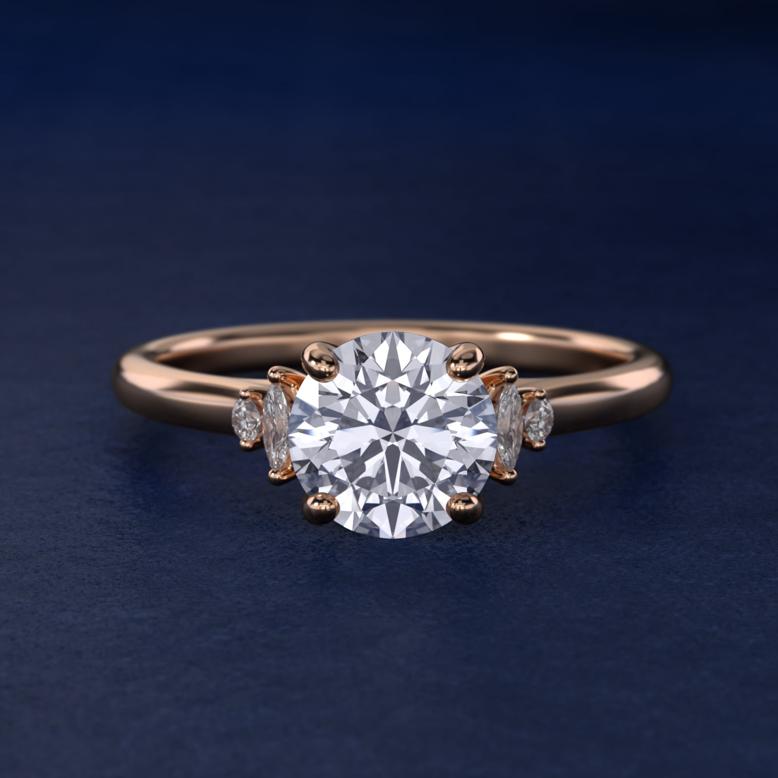 Petite Marquise and Round Diamond Engagement Ring in 14k Rose Gold (1/10 ct. tw.)