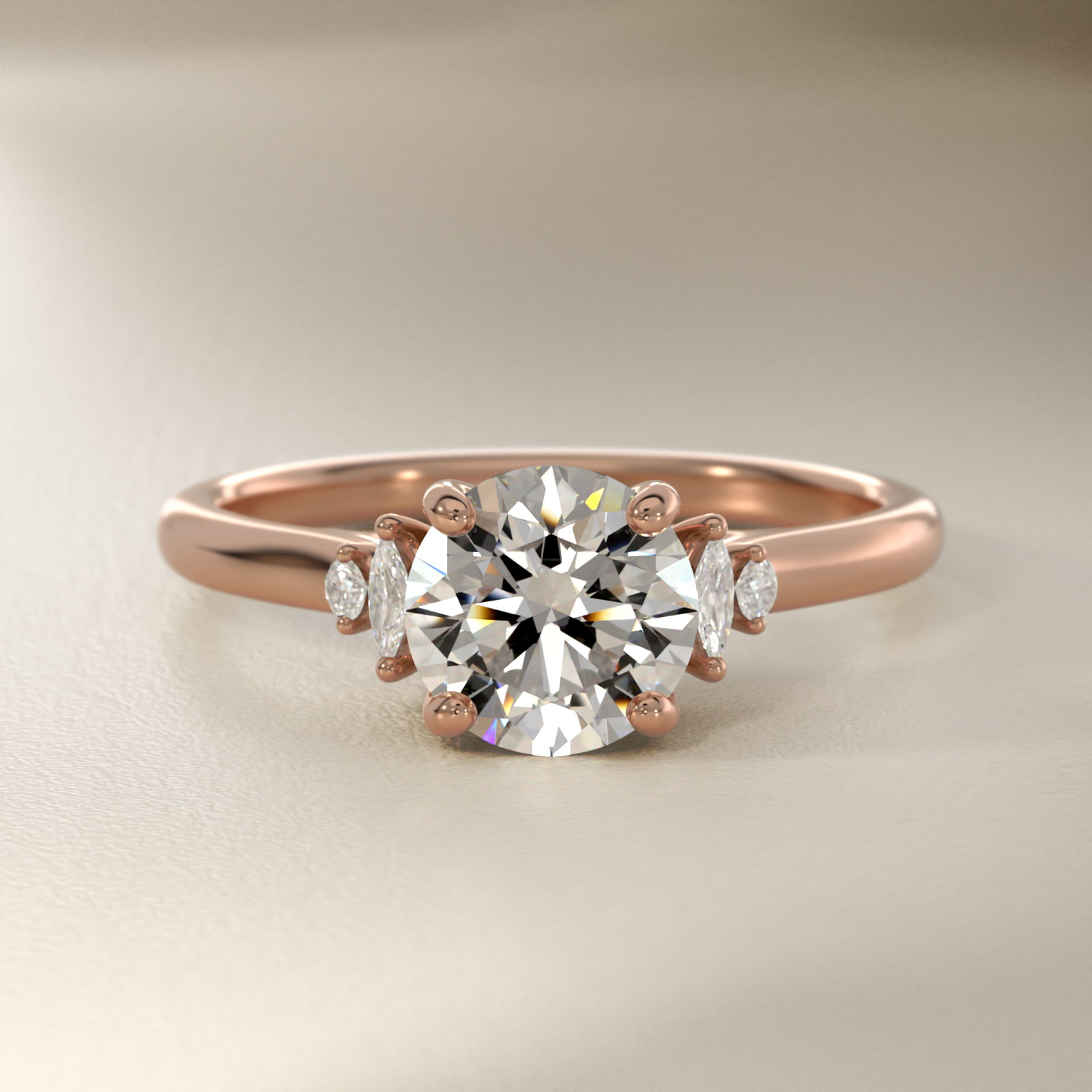 Petite Marquise and Round Diamond Engagement Ring in 18k Rose Gold (1/10 ct. tw.)