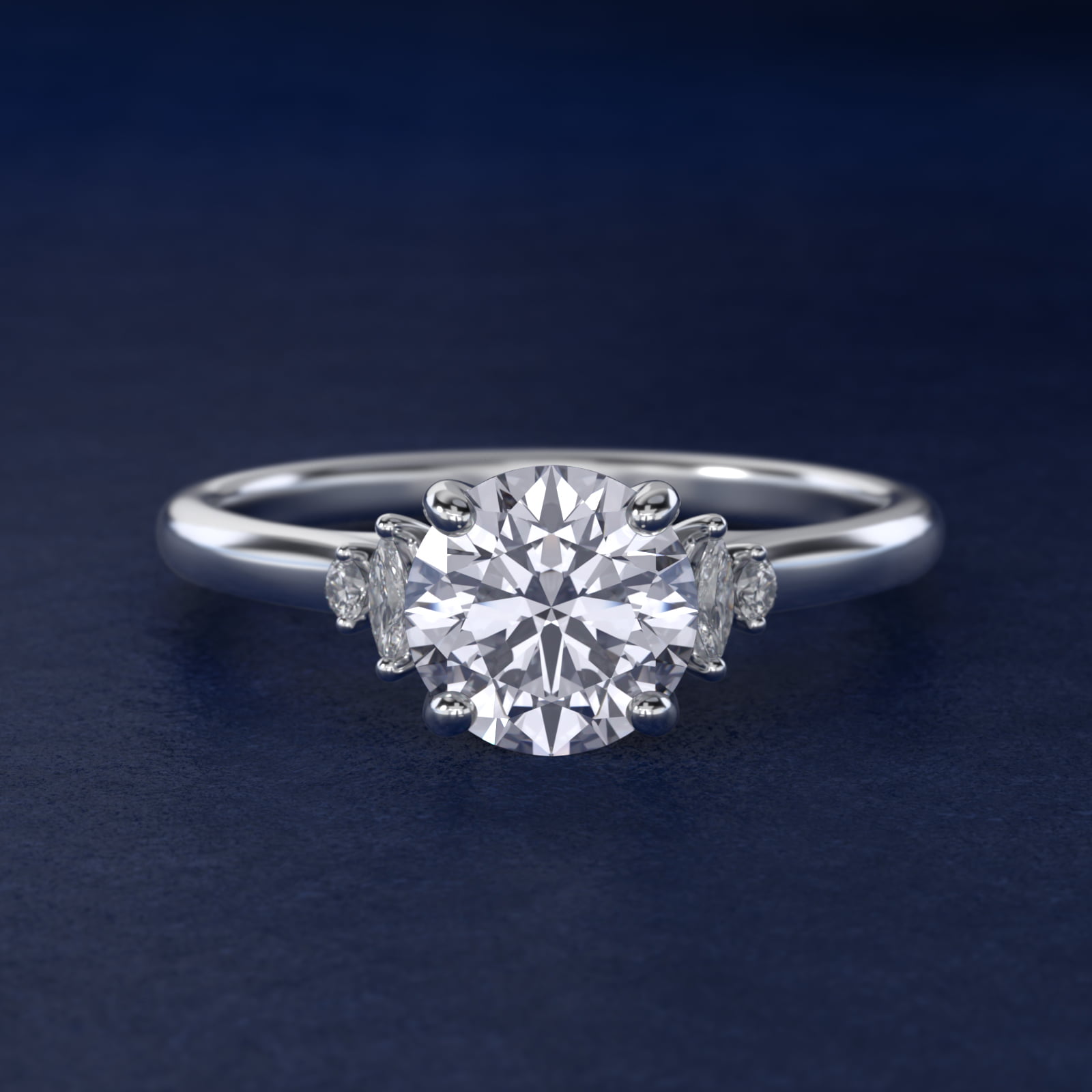 Petite Marquise and Round Diamond Engagement Ring in 18k White Gold (1/10 ct. tw.)
