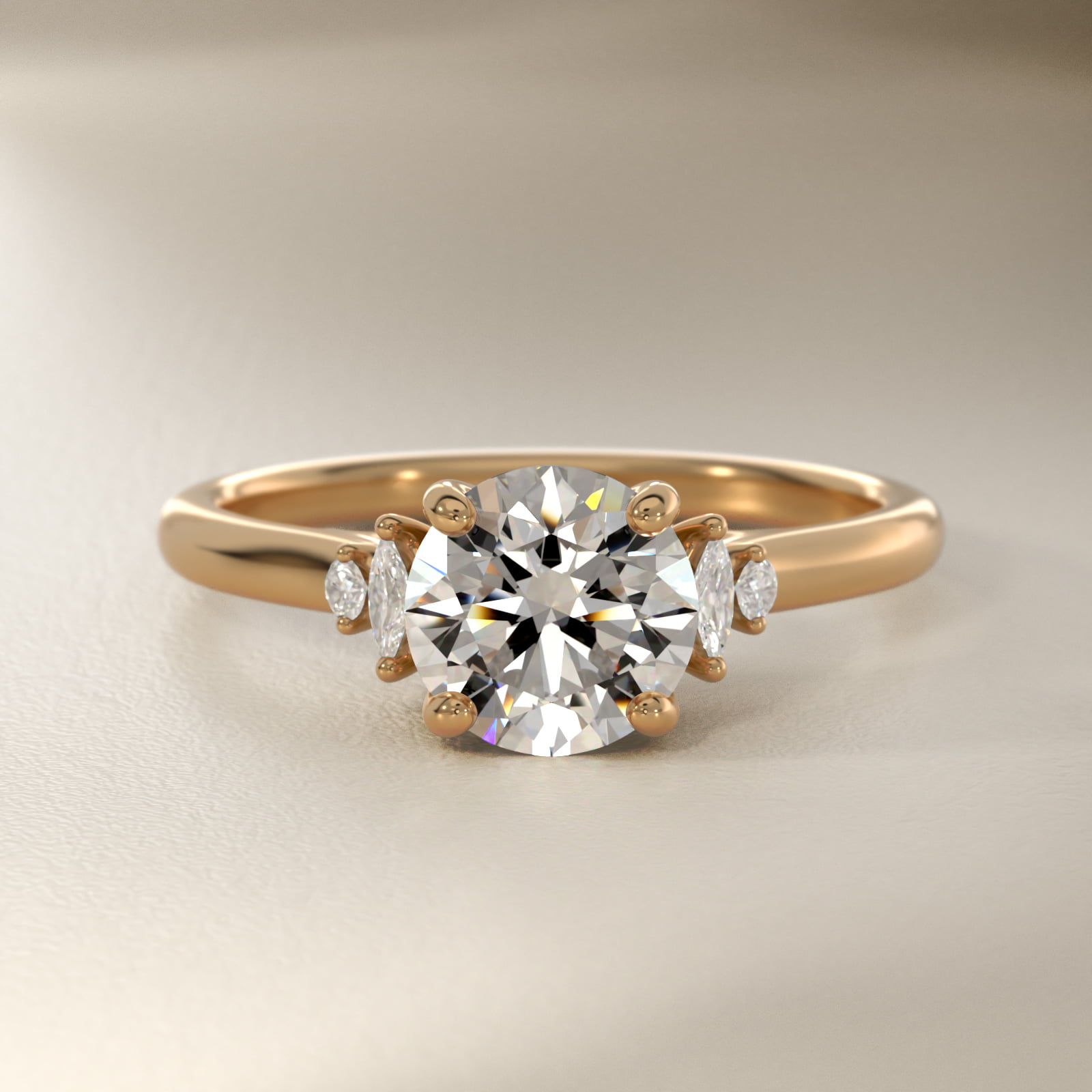 Petite Marquise and Round Diamond Engagement Ring in 18k Yellow Gold (1/10 ct. tw.)