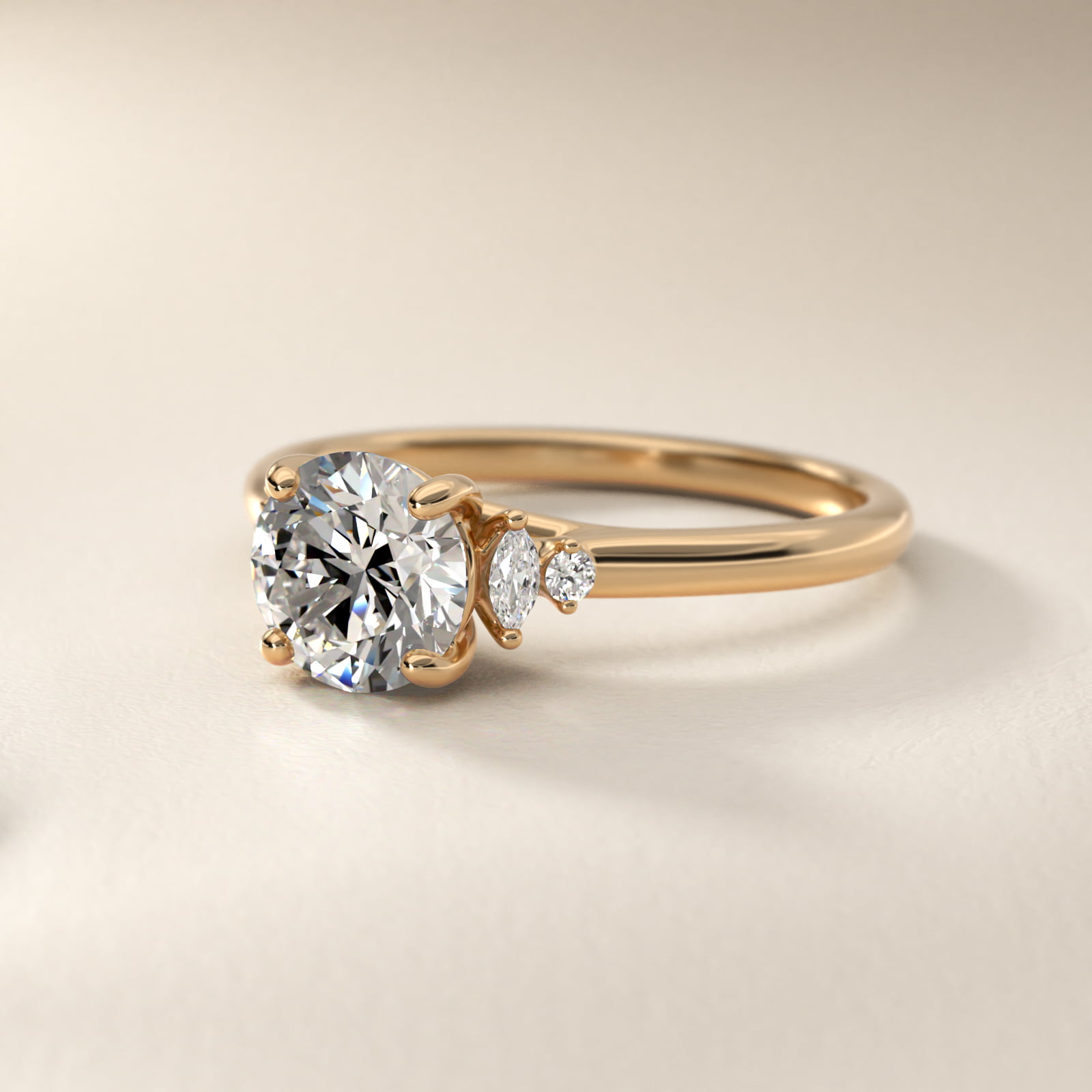 Petite Marquise and Round Diamond Engagement Ring in 14k Yellow Gold (1/10 ct. tw.)