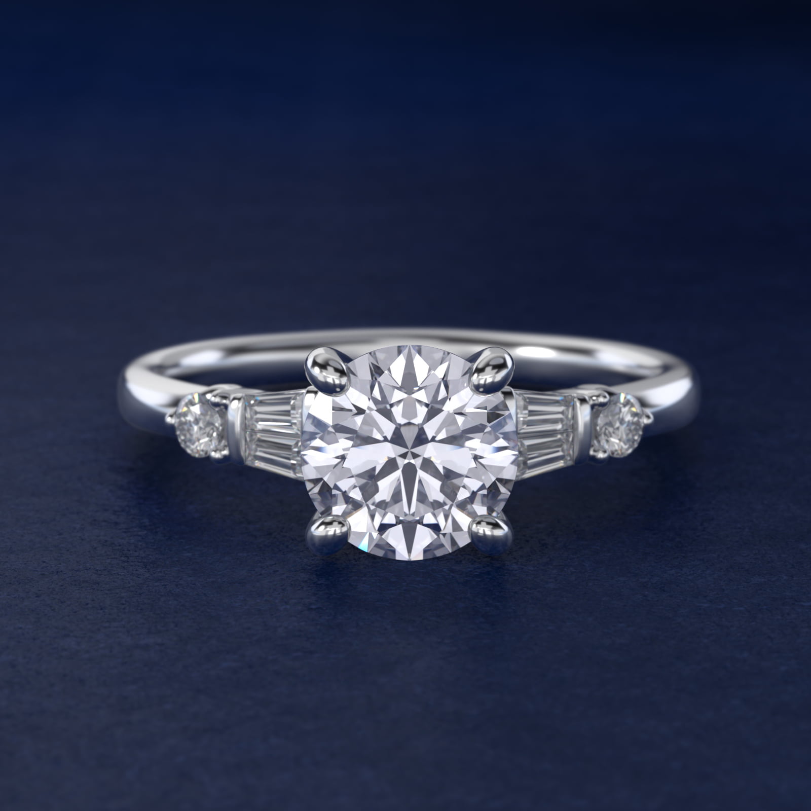 Double Baguette and Petite Round Diamond Engagement Ring in Platinum (1/10 ct. tw.)