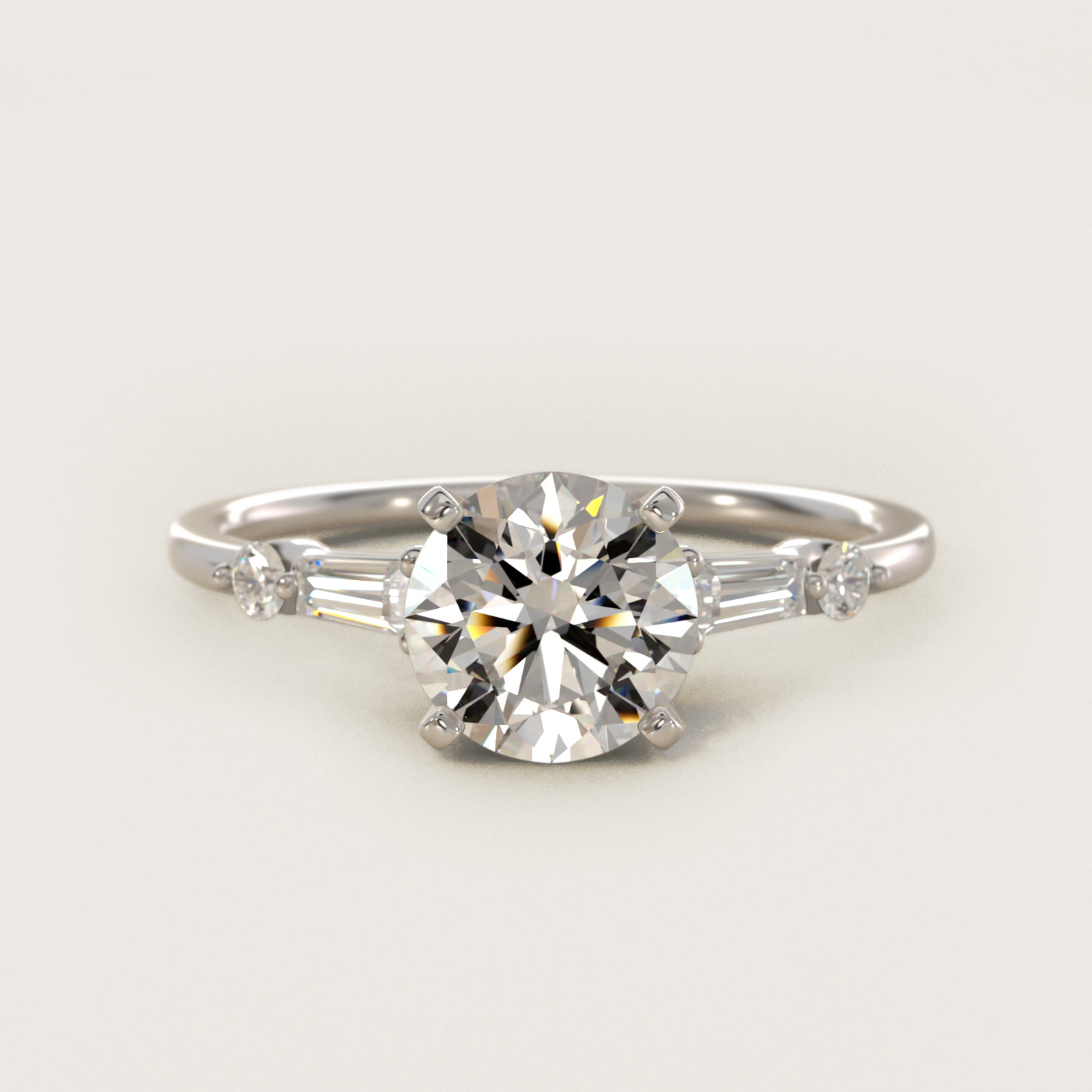 Petite Tapered Baguette and Round Diamond Engagement Ring in Platinum (1/6 ct. tw.)
