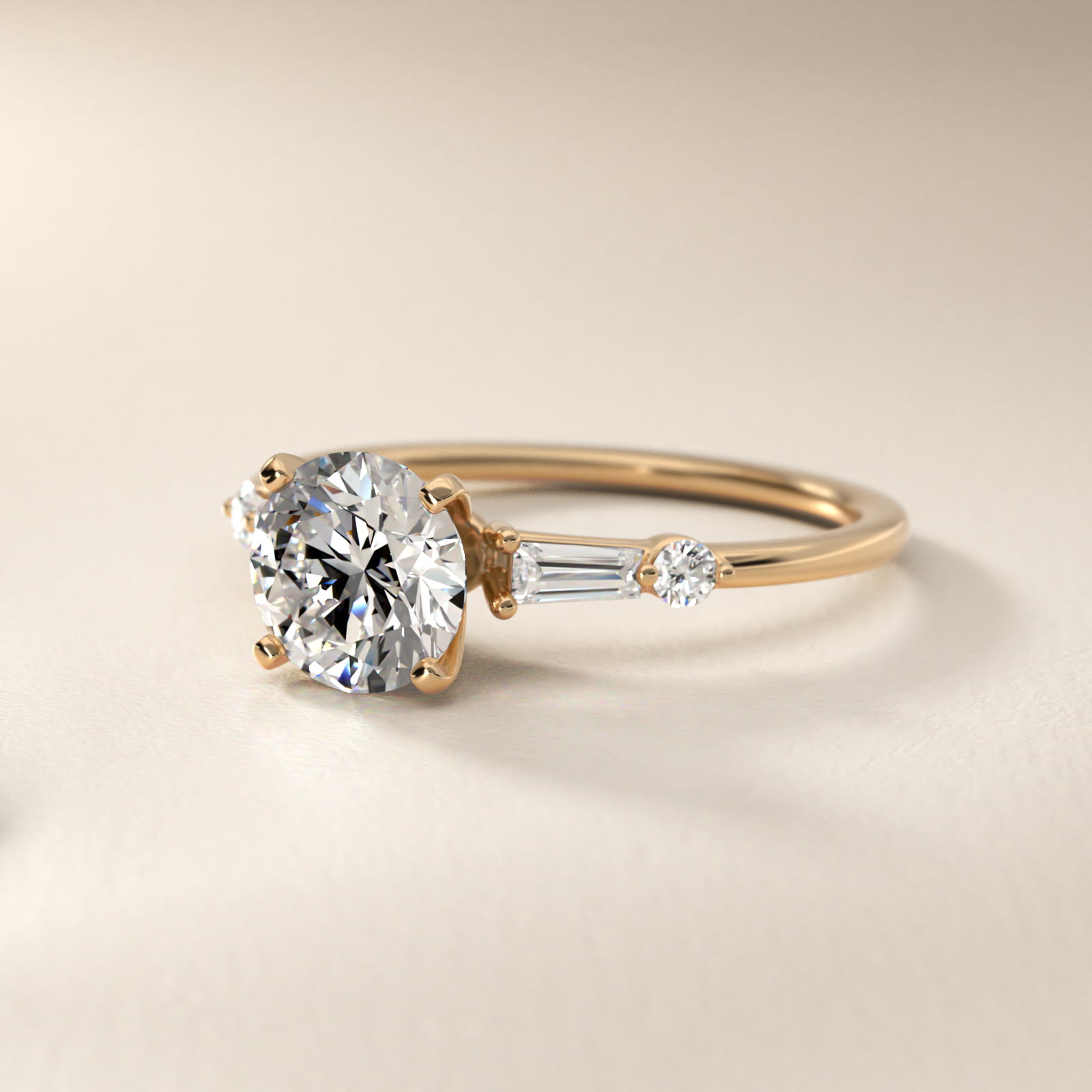 Petite Tapered Baguette and Round Diamond Engagement Ring in 14k Yellow Gold (1/6 ct. tw.)