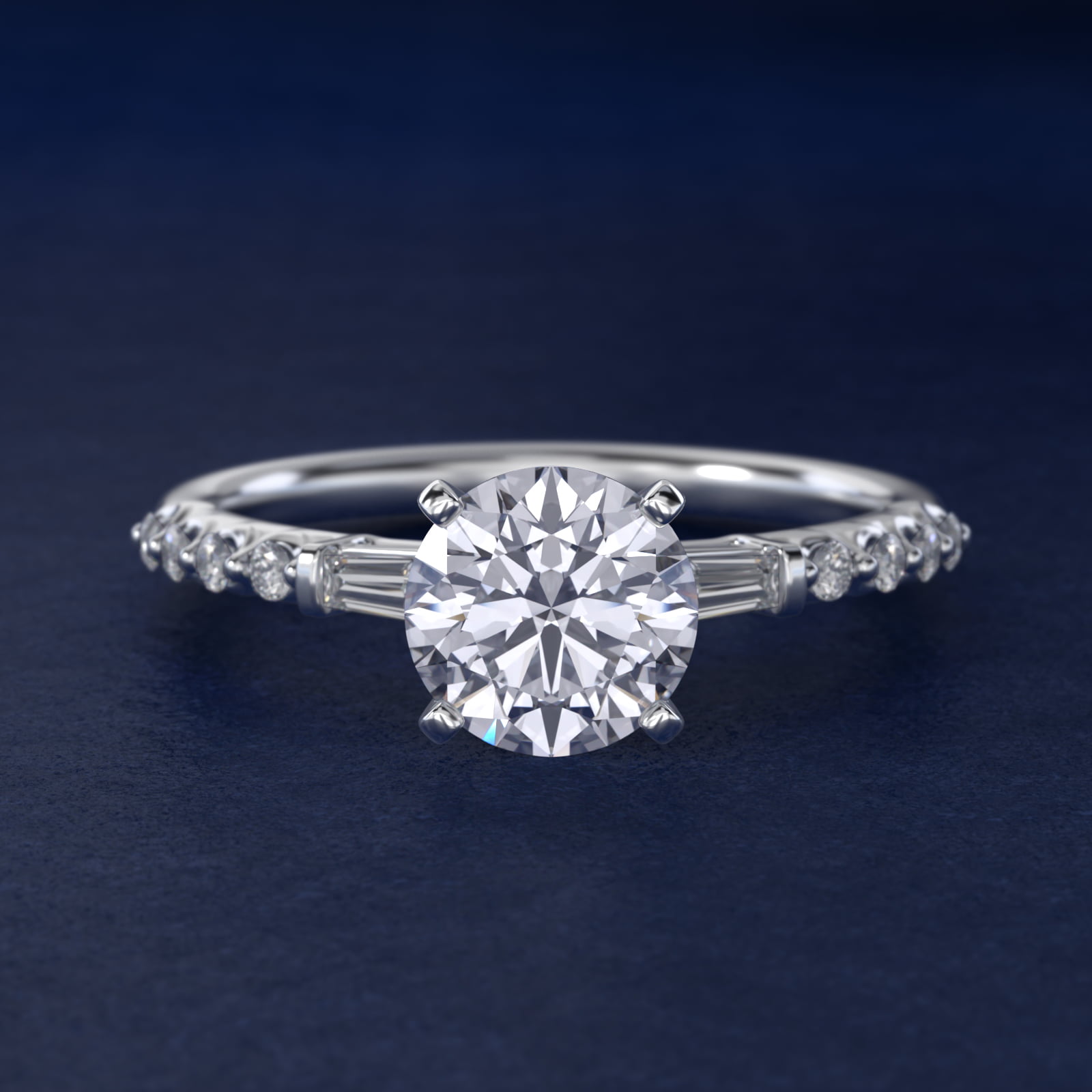 Petite Baguette and Floating Round Diamond Engagement Ring in 14k White Gold (1/5 ct. tw.)