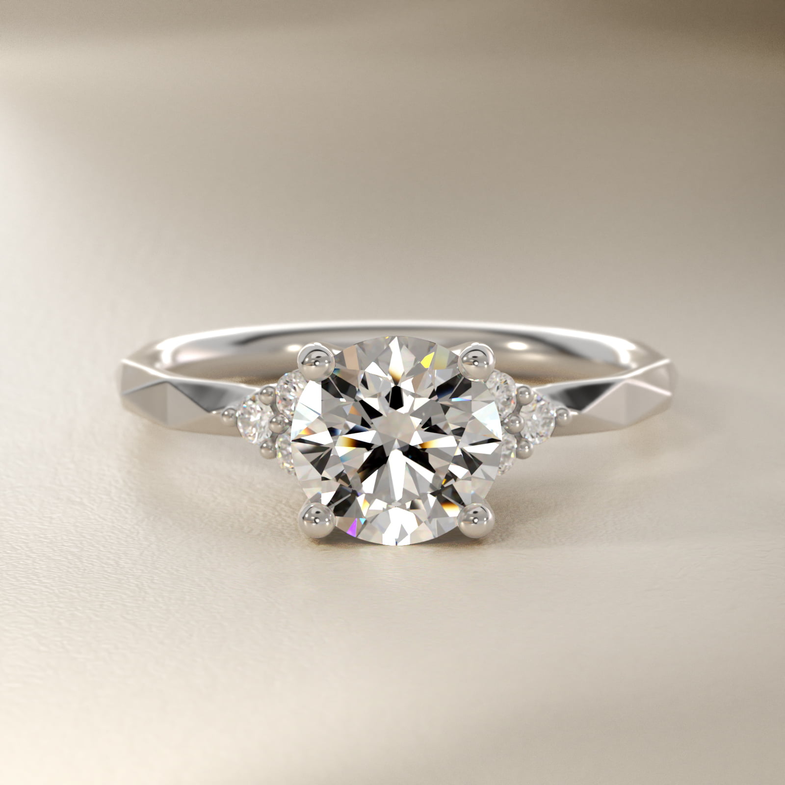 Facet Shank Diamond Engagement Ring in 18k White Gold (1/10 ct. tw.)