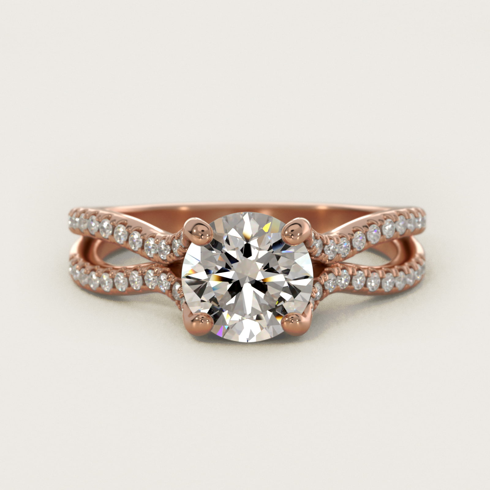 Split Shank Hidden Halo Diamond Engagement Ring in 18k Rose Gold