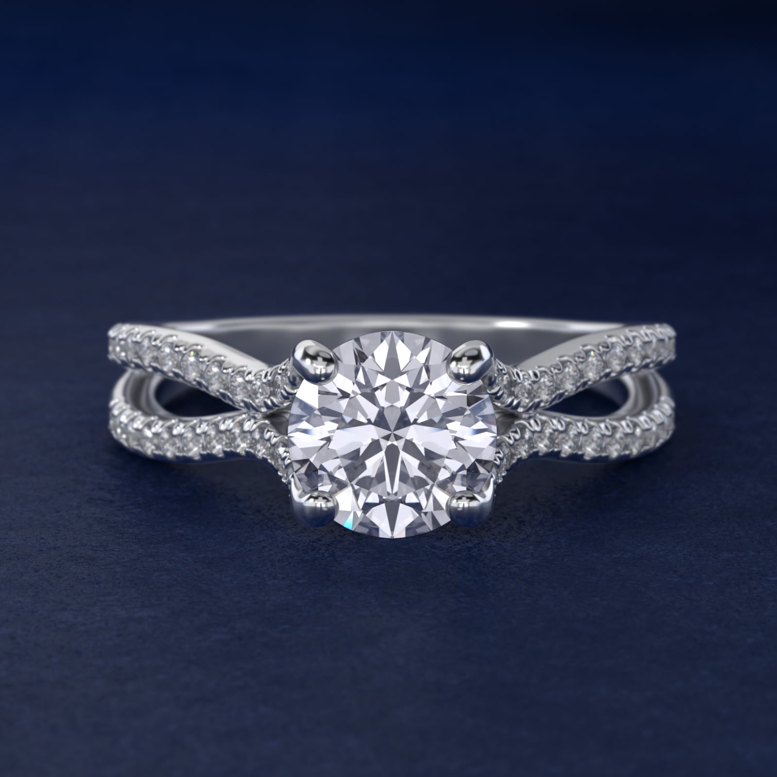 Split Shank Hidden Halo Diamond Engagement Ring in 18k White Gold