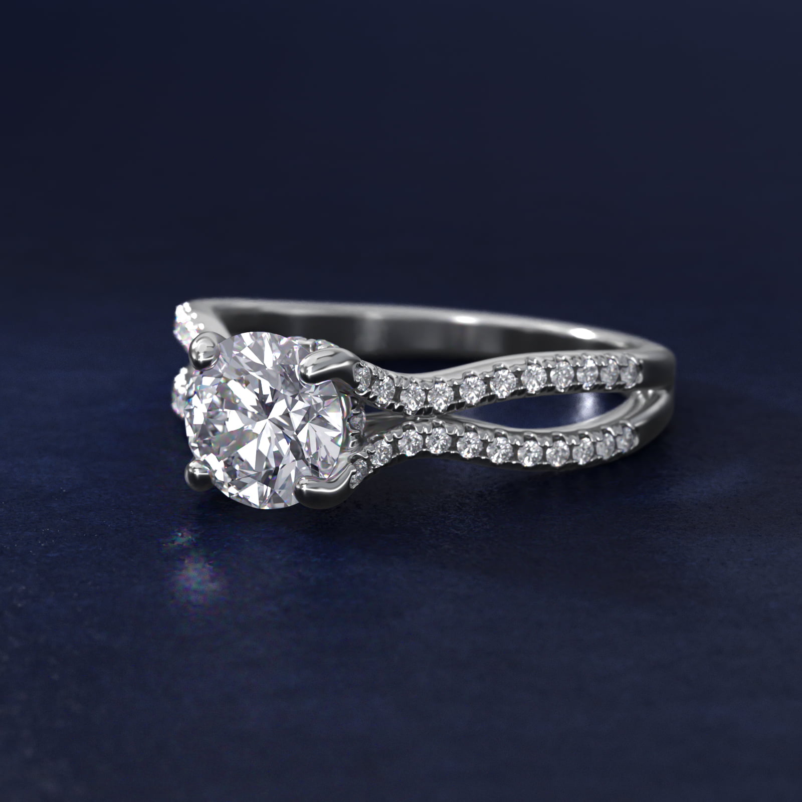 Split Shank Hidden Halo Diamond Engagement Ring in Platinum