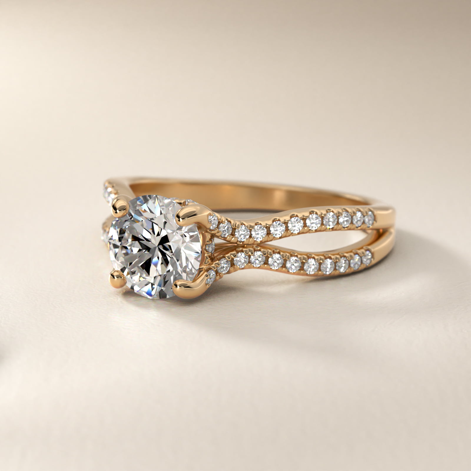 Split Shank Hidden Halo Diamond Engagement Ring in 18k Yellow Gold