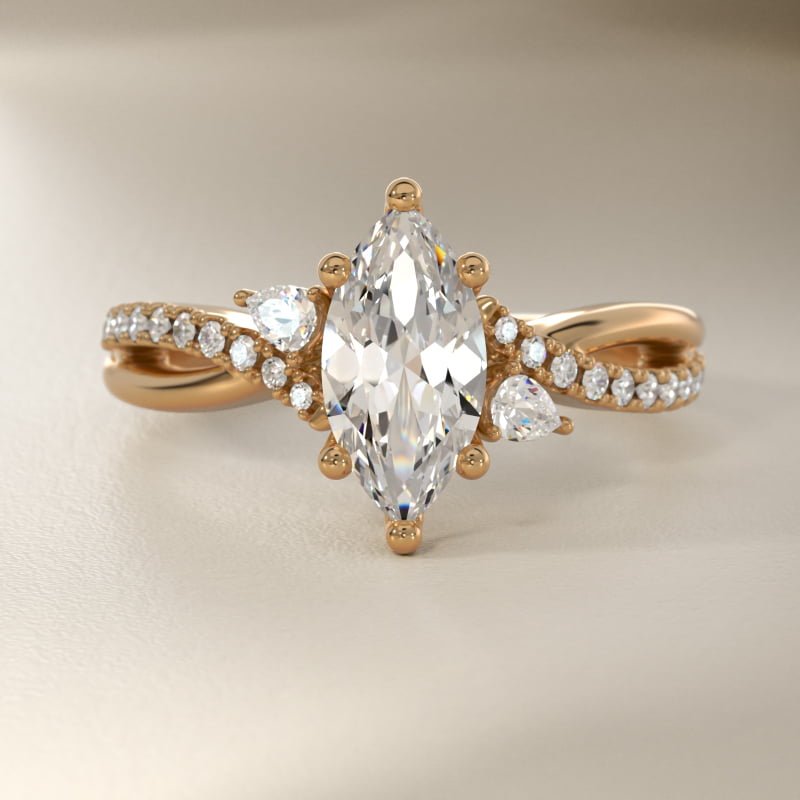 Romantic Diamond Floral Asymmetrical Twist Engagement Ring in 14k Yellow Gold (1/4 ct. tw.)