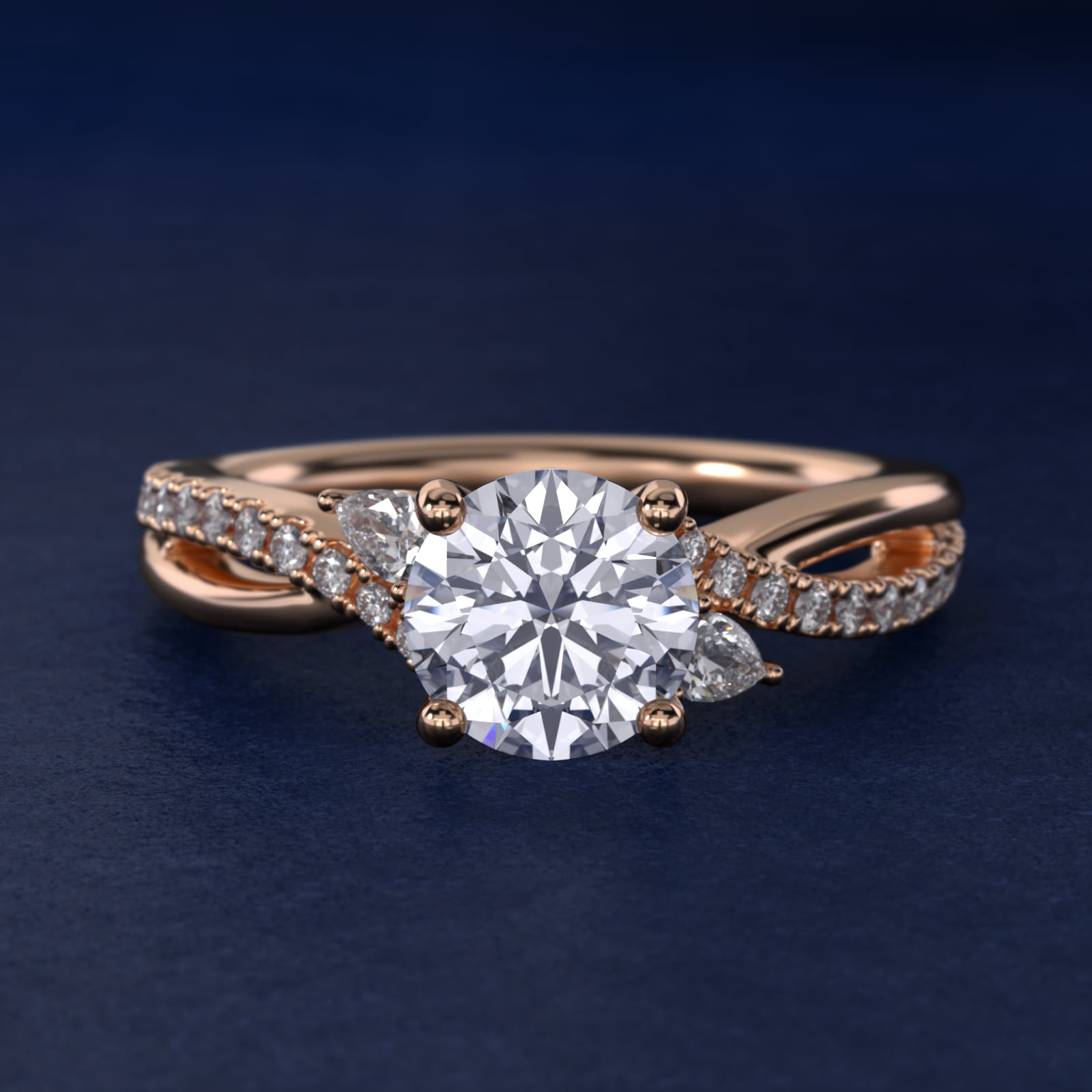 Romantic Diamond Floral Asymmetrical Twist Engagement Ring in 14k Rose Gold (1/4 ct. tw.)