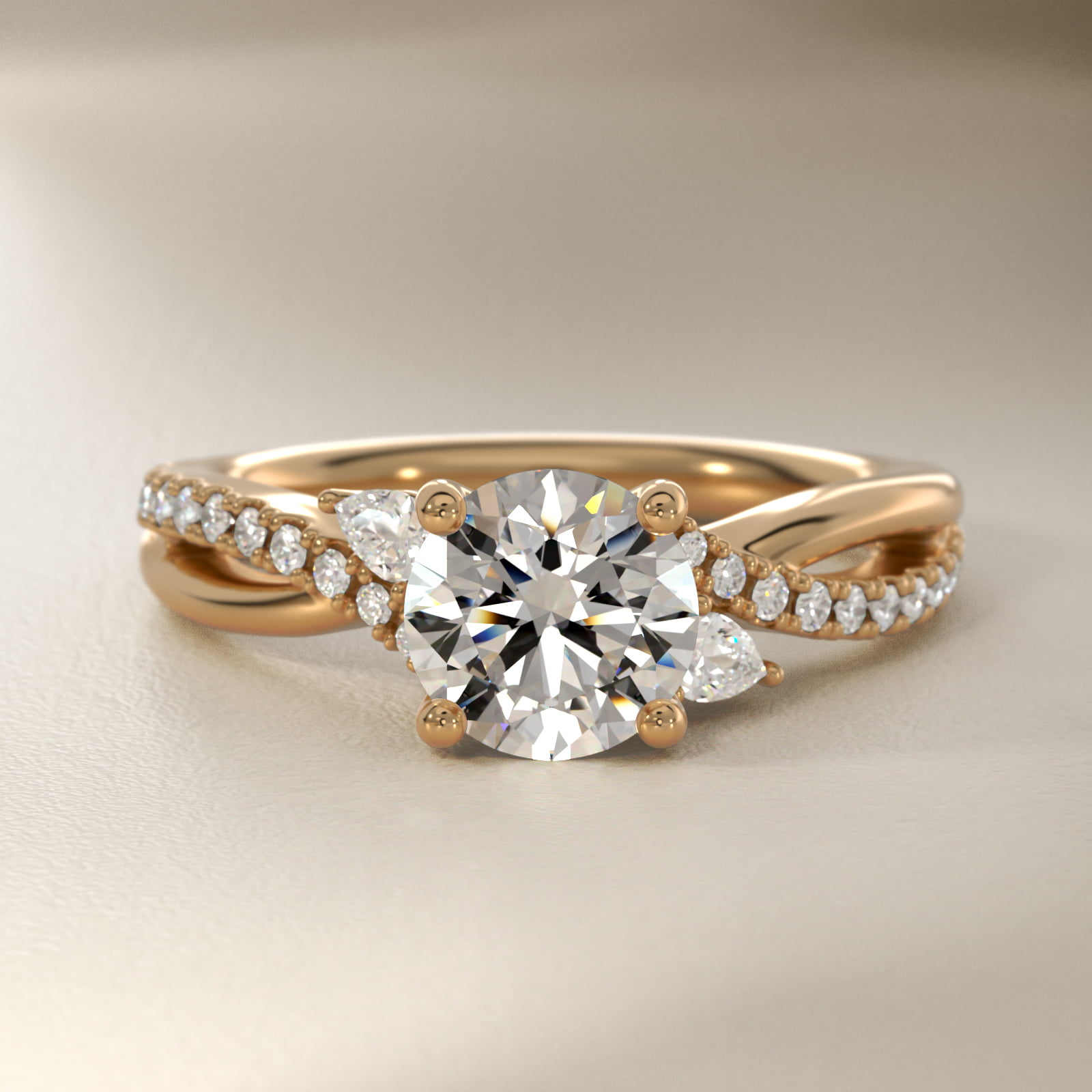Romantic Diamond Floral Asymmetrical Twist Engagement Ring in 18k Yellow Gold (1/4 ct. tw.)