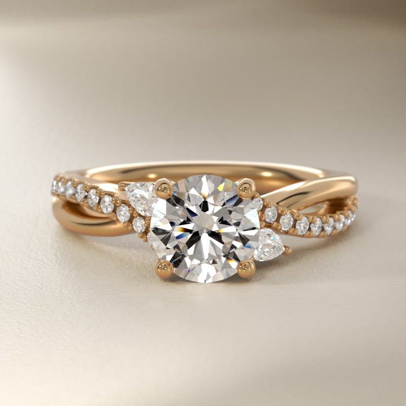 Romantic Diamond Floral Asymmetrical Twist Engagement Ring in 14k Yellow Gold (1/4 ct. tw.)