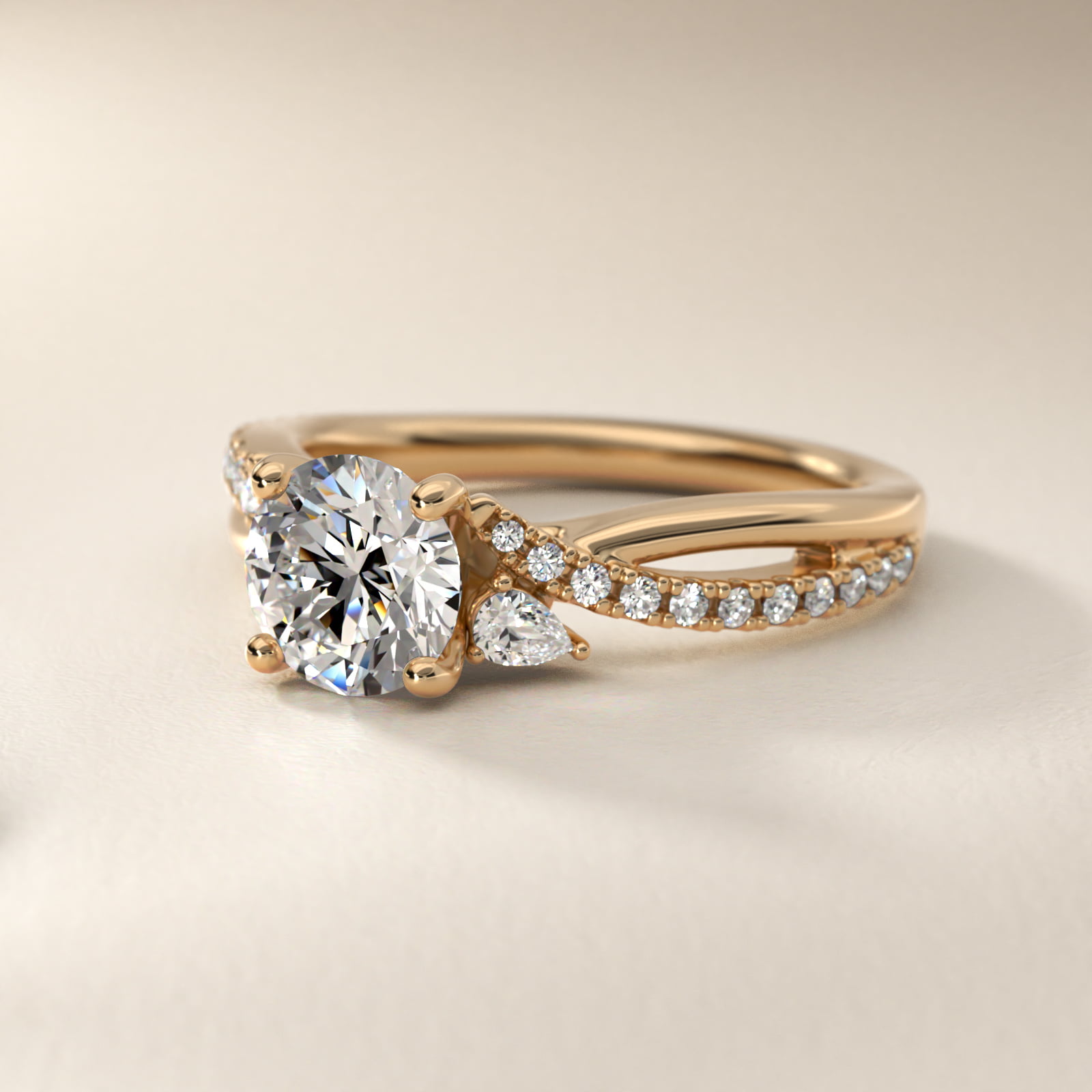 Romantic Diamond Floral Asymmetrical Twist Engagement Ring in 14k Yellow Gold (1/4 ct. tw.)