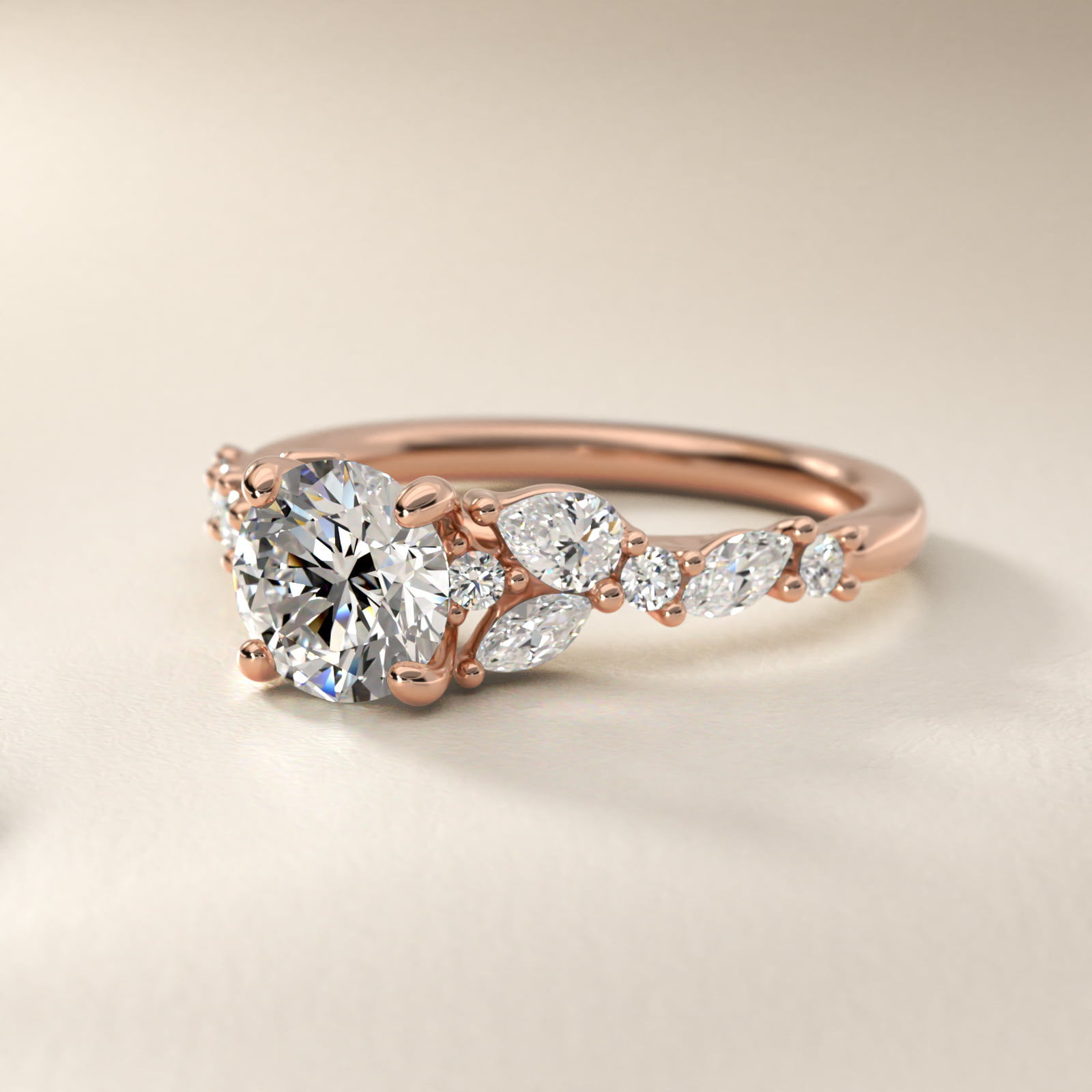 Romantic Pear and Round Diamond Twist Engagement Ring in 18k Rose Gold (1/2 ct. tw.)