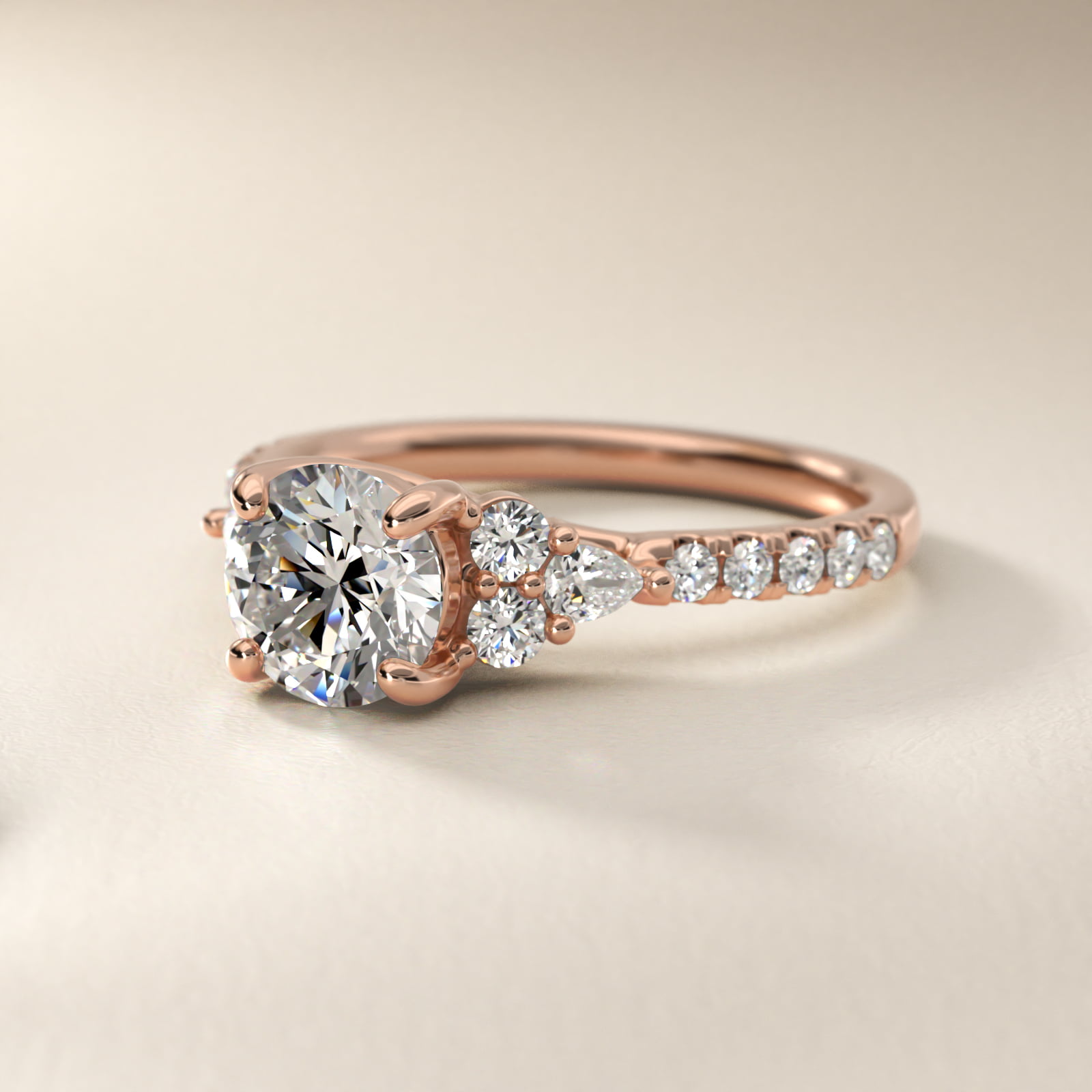 Romantic Round and Pear Cluster Diamond Engagement Ring in 14k Rose Gold (1/3 ct. tw.)