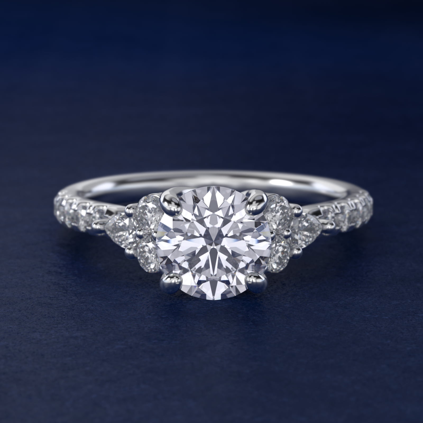 Romantic Round and Pear Cluster Diamond Engagement Ring in 18k White Gold (1/3 ct. tw.)
