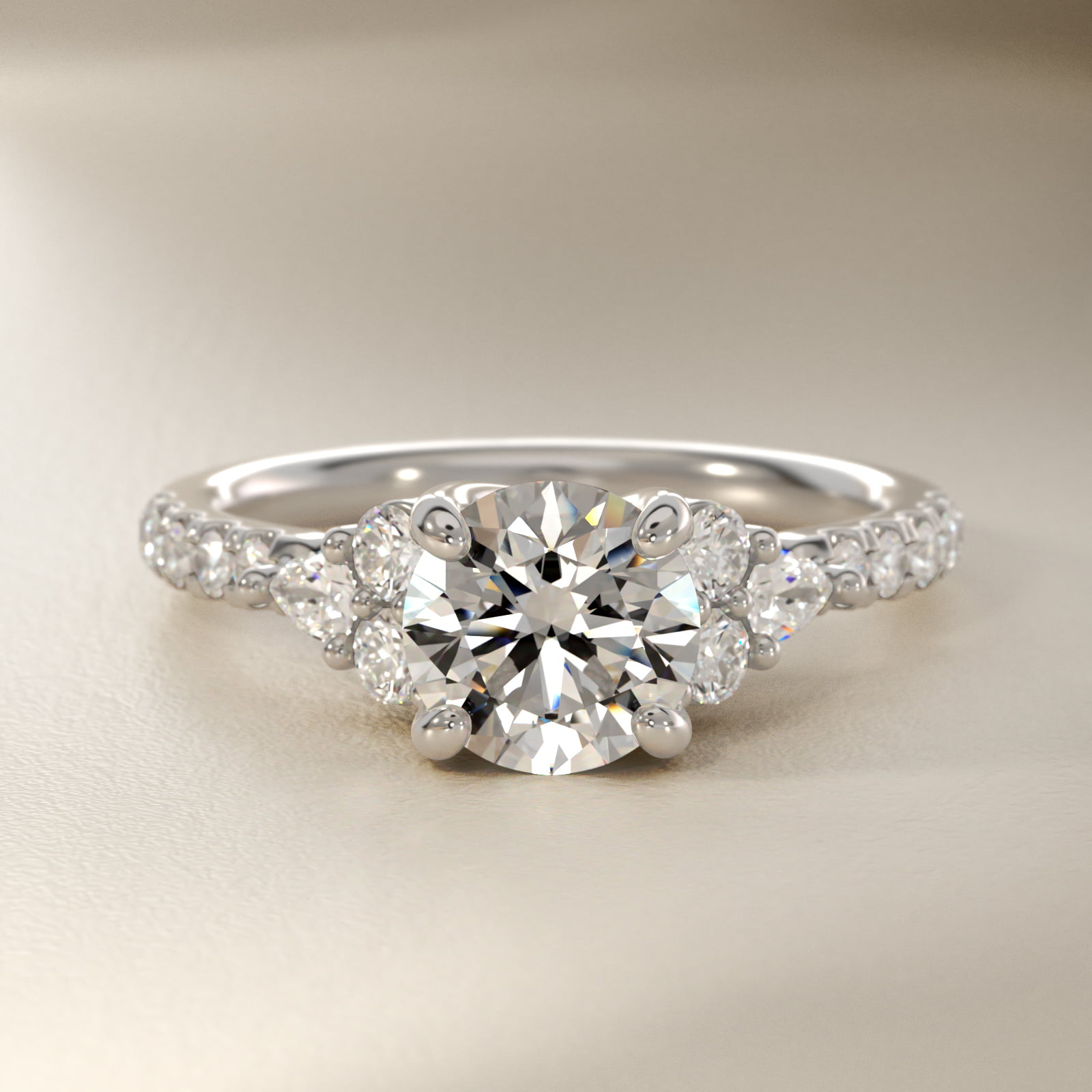 Romantic Round and Pear Cluster Diamond Engagement Ring in 14k White Gold (1/3 ct. tw.)
