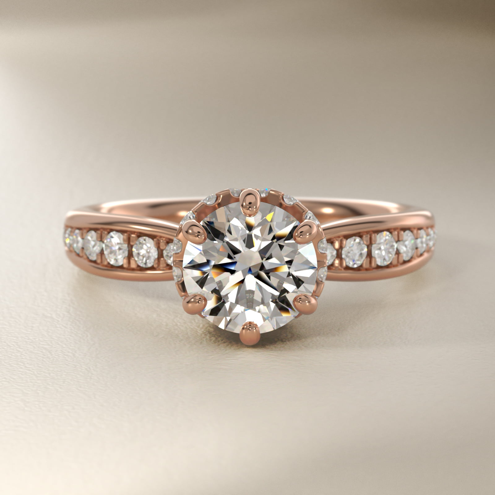 Romantic Six Prong Hidden Halo Diamond Engagement Ring in 18k Rose Gold (1/5 ct. tw.)