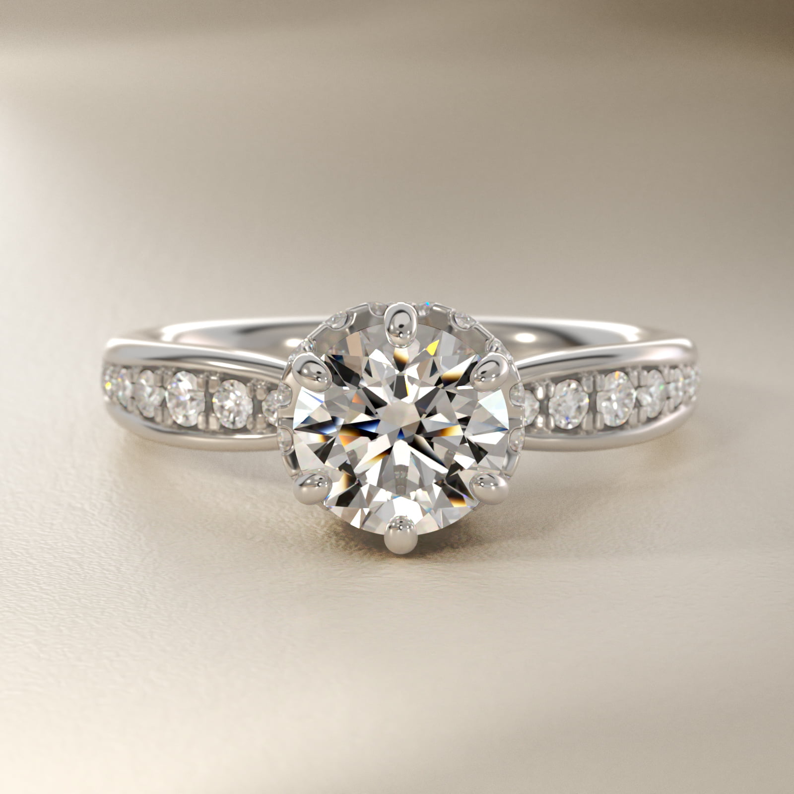 Romantic Six Prong Hidden Halo Diamond Engagement Ring in Platinum (1/5 ct. tw.)