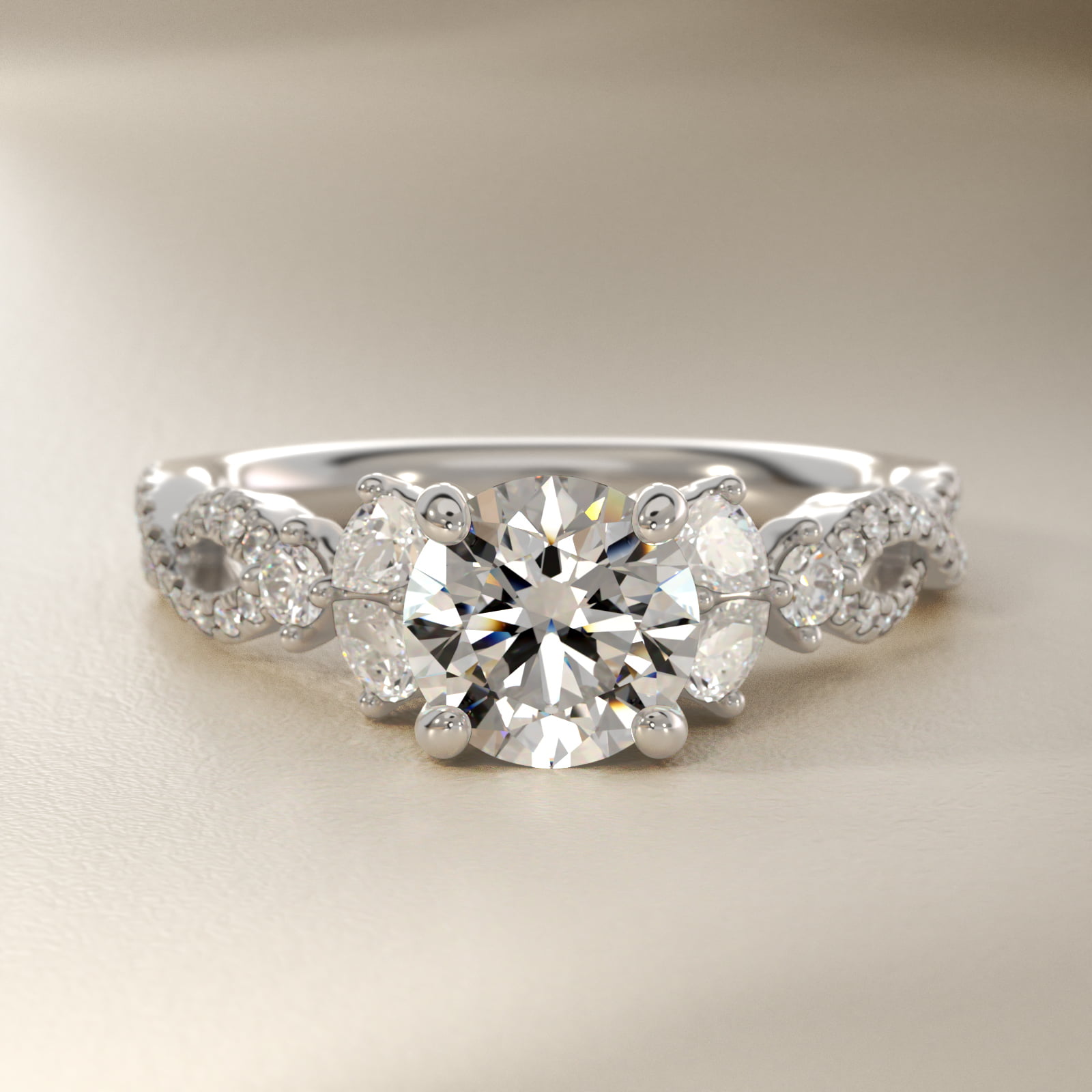 Romantic Twist Diamond Pear Accent Engagement Ring in 14k White Gold (1/4 ct. tw.)