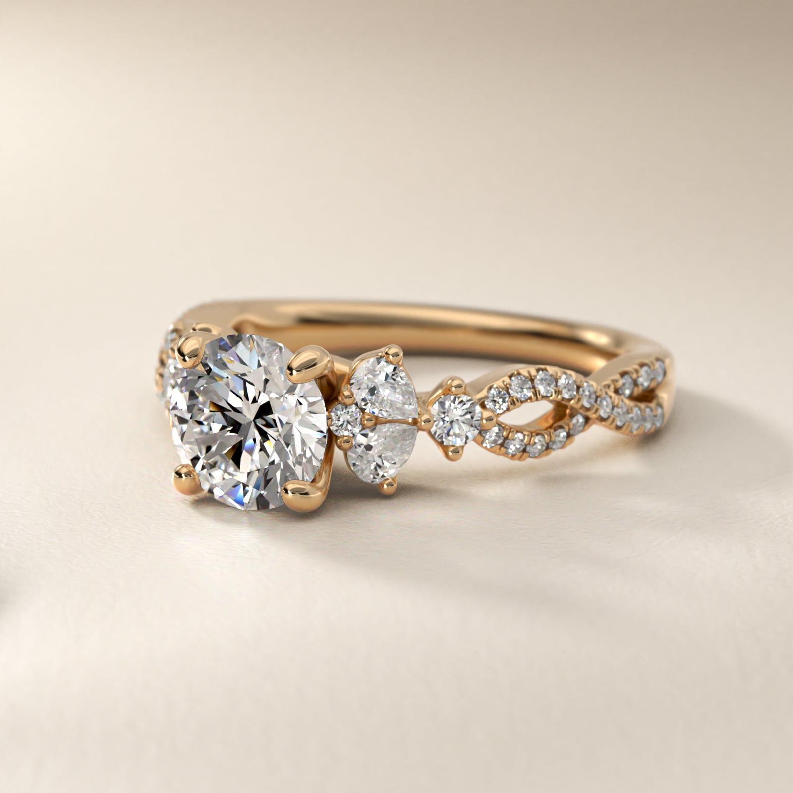Romantic Twist Diamond Pear Accent Engagement Ring in 14k Yellow Gold (1/4 ct. tw.)