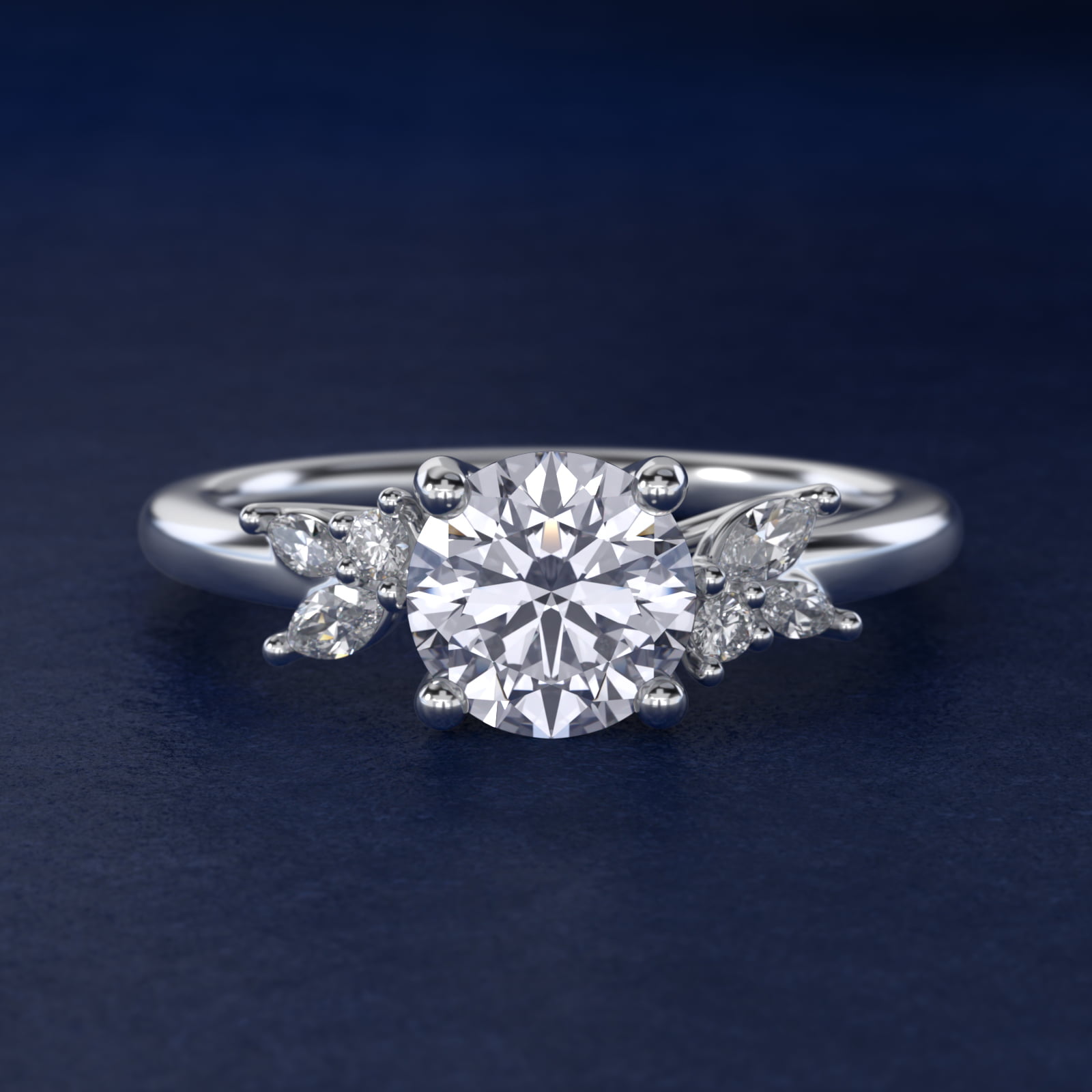 Marquise and Round Cluster Array Diamond Engagement Ring in 18k White Gold