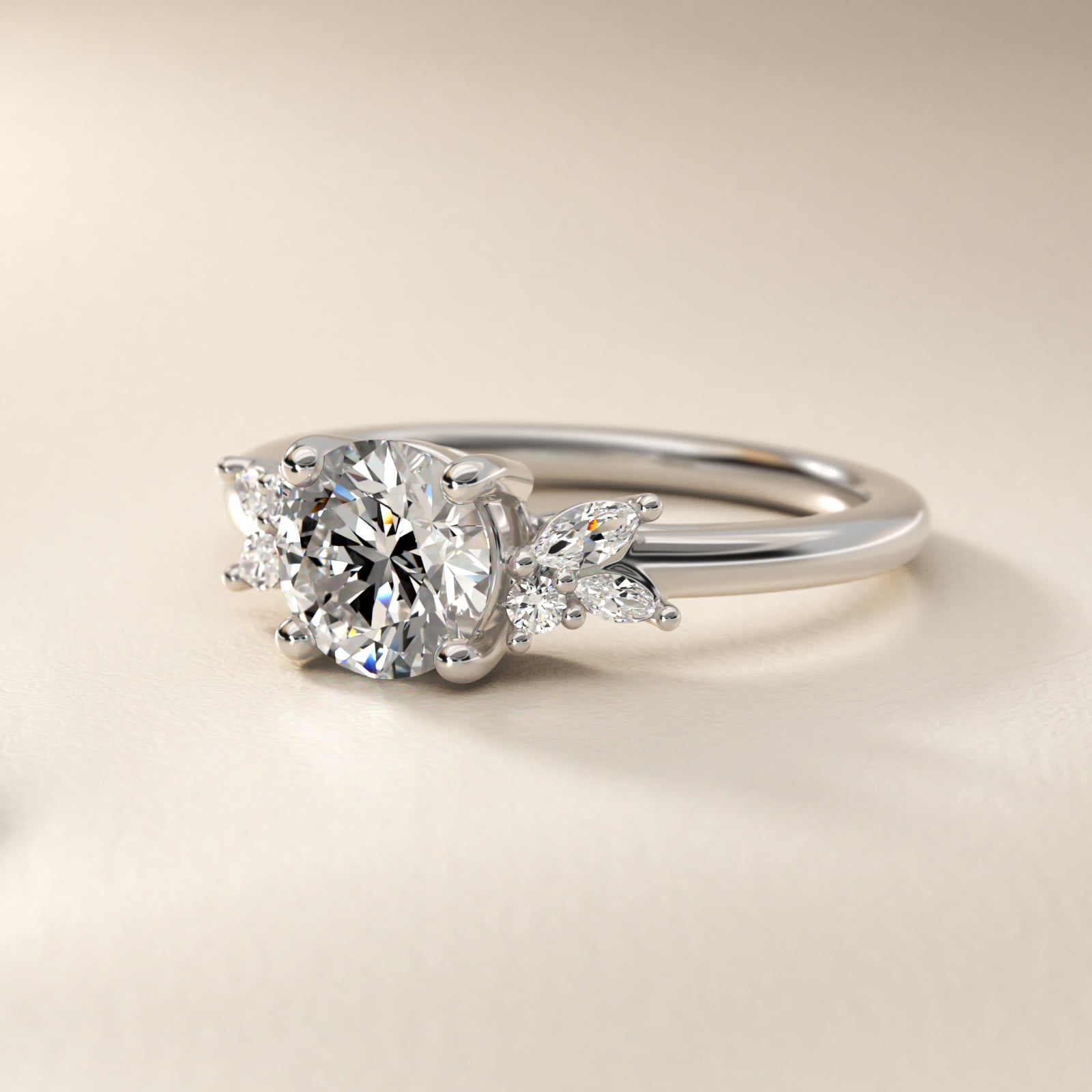Marquise and Round Cluster Array Diamond Engagement Ring in Platinum