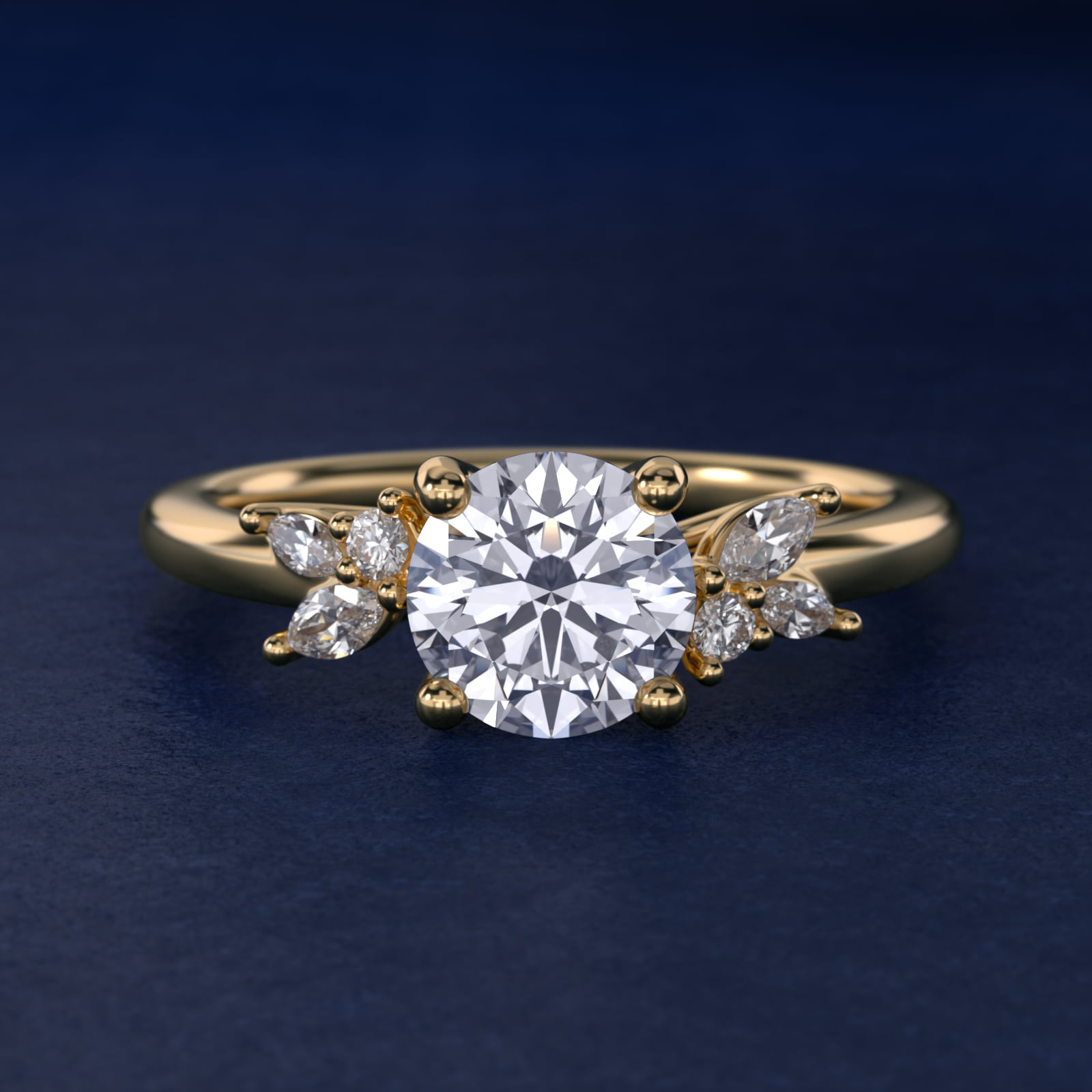 Marquise and Round Cluster Array Diamond Engagement Ring in 14k Yellow Gold