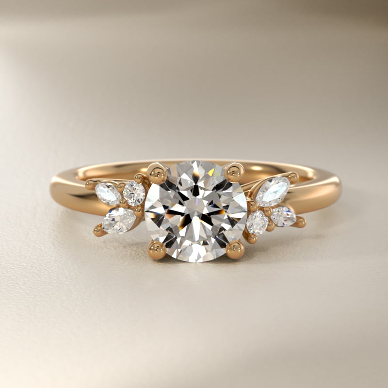 Marquise and Round Cluster Array Diamond Engagement Ring in 14k Yellow Gold