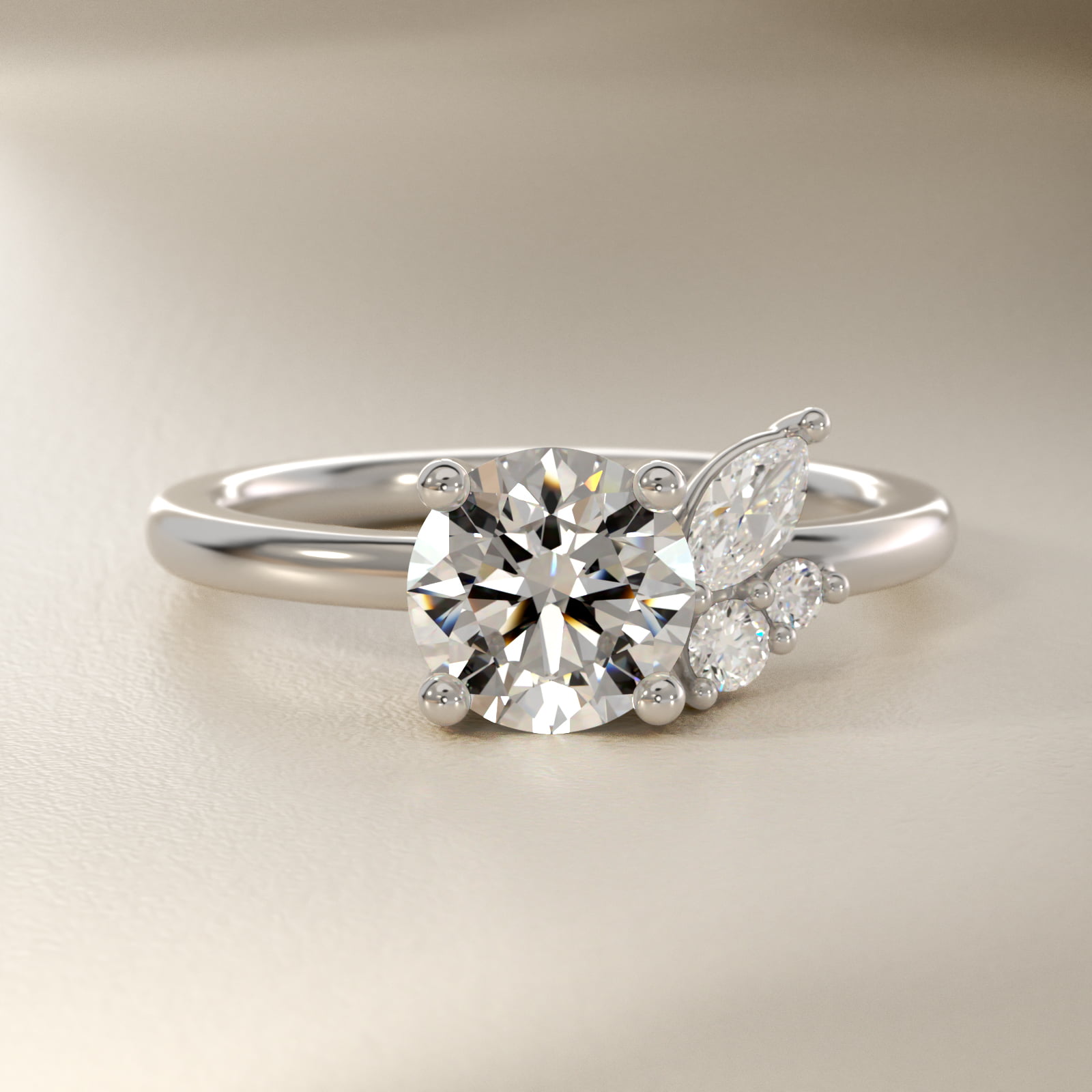 Asymmetrical Marquise and Round Cluster Diamond Engagement Ring in Platinum