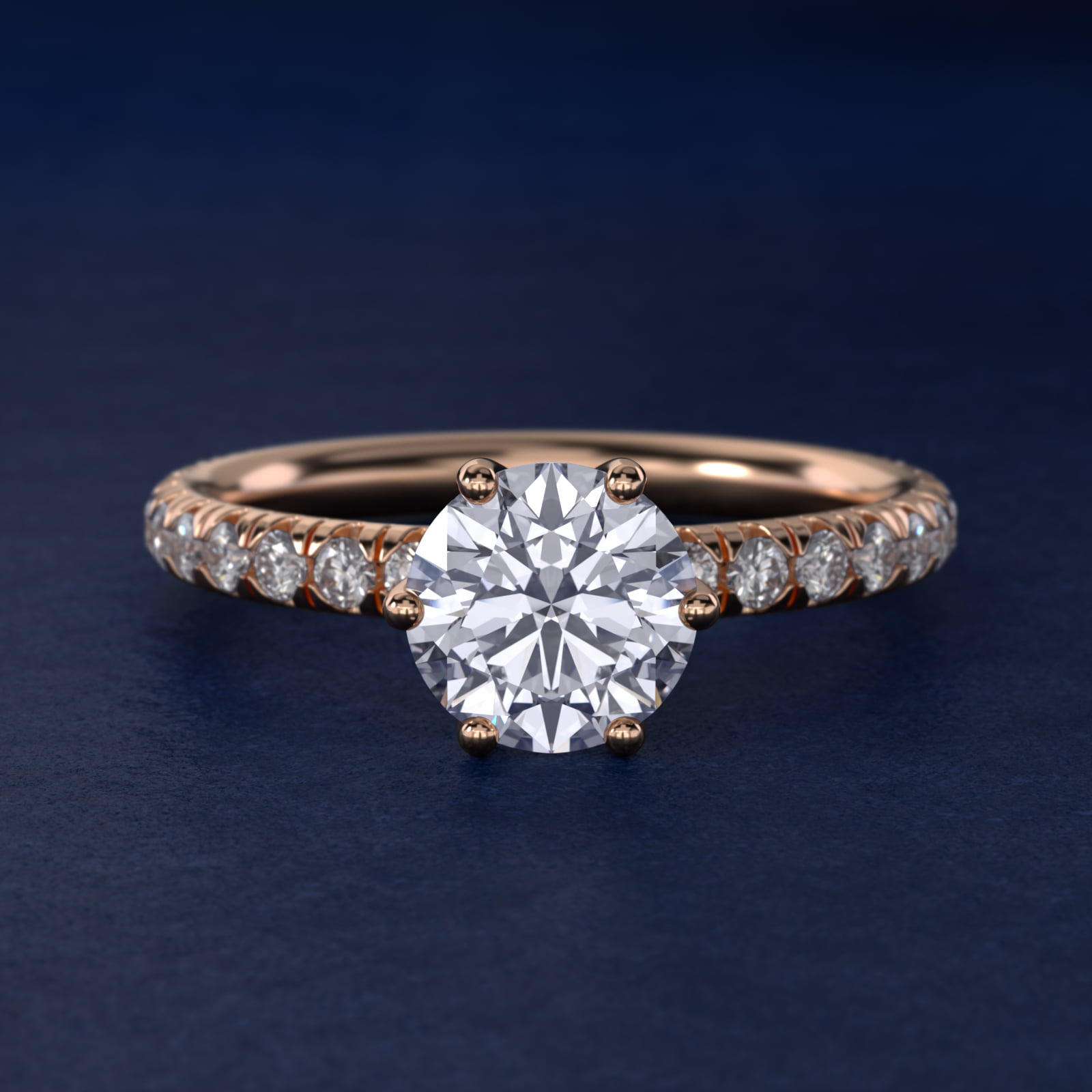 Double Prong Secret Pavé Diamonds Engagement Ring in 14k Rose Gold