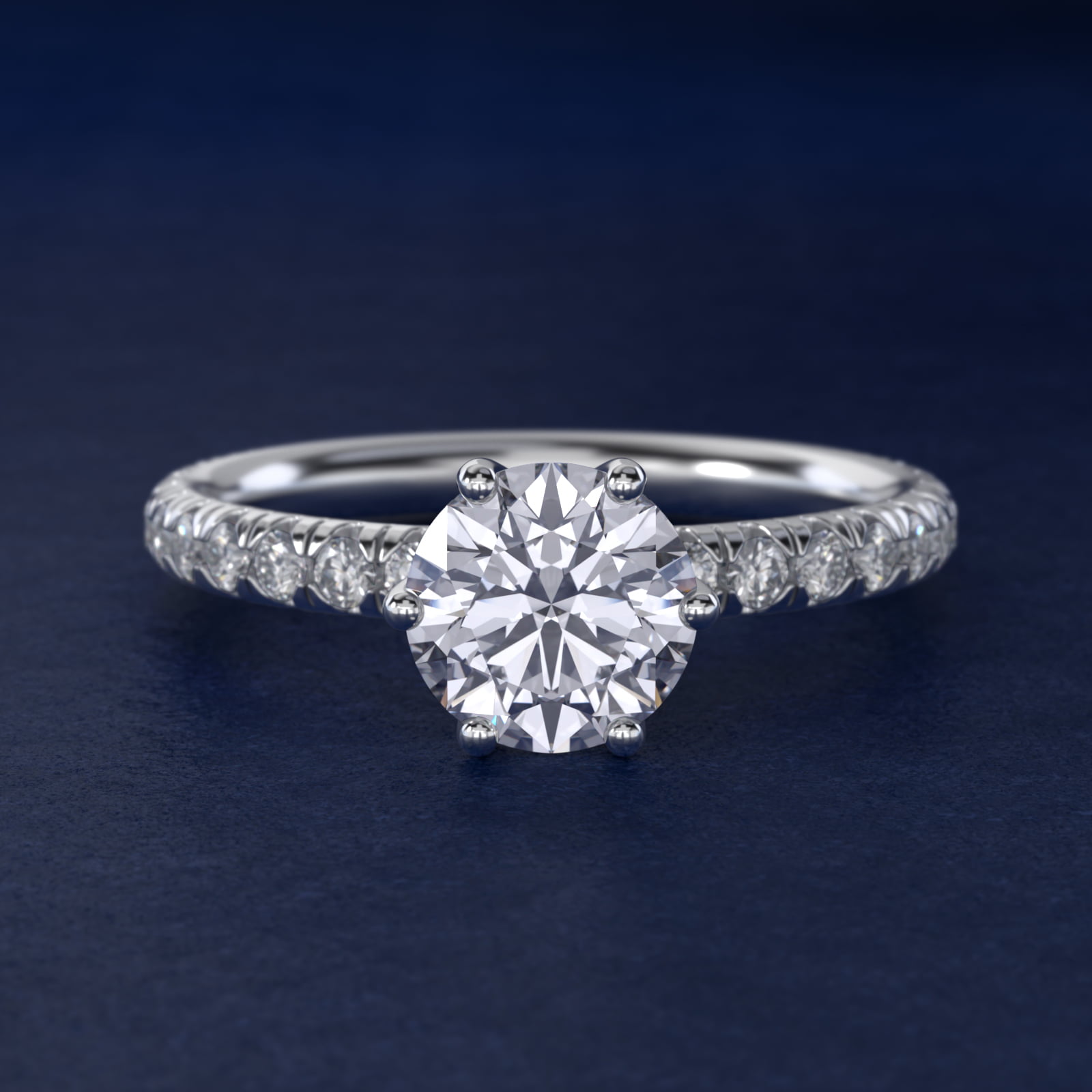 Double Prong Secret Pavé Diamonds Engagement Ring in 18k White Gold
