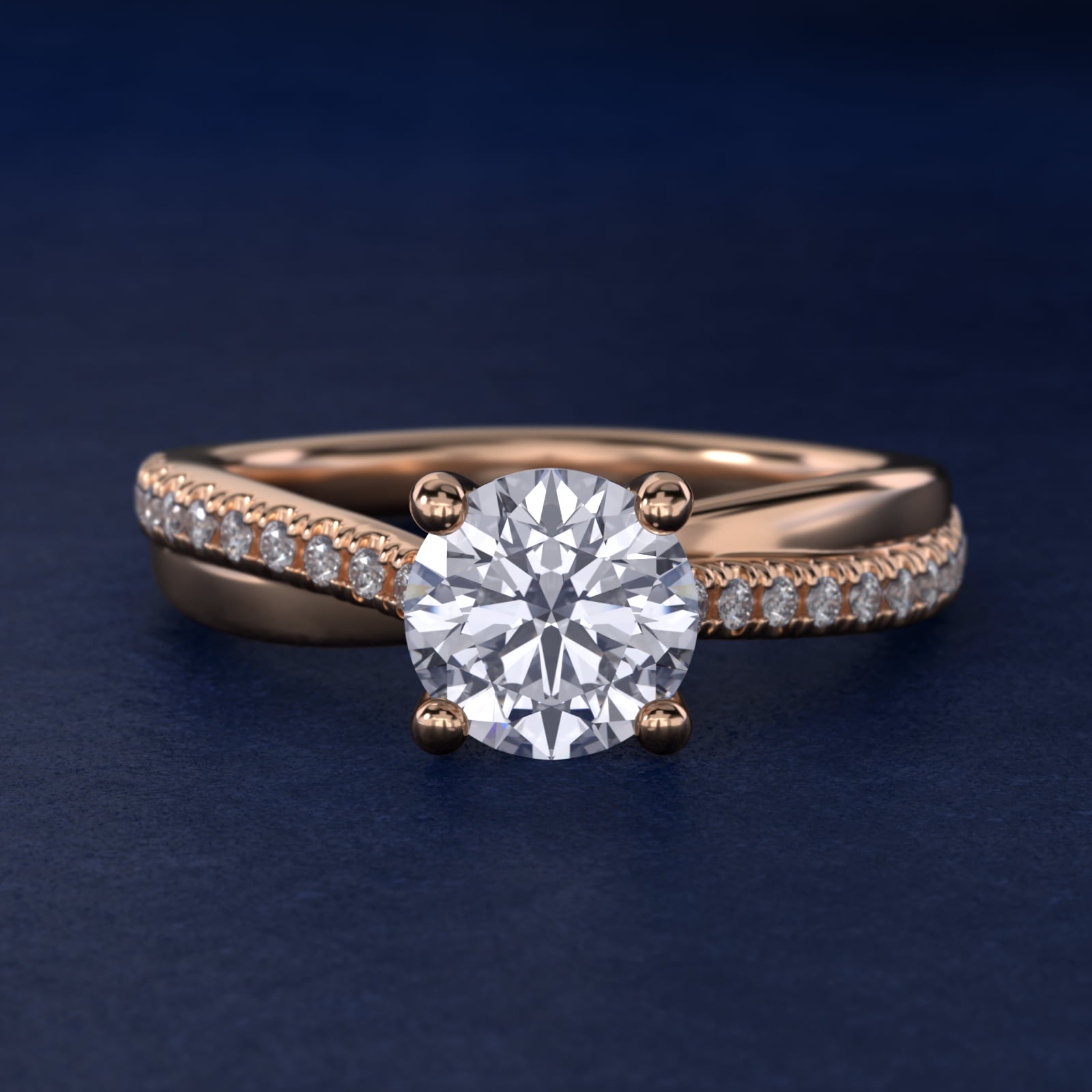 Asymmetrical Pavé Diamond Engagement Ring in 14k Rose Gold
