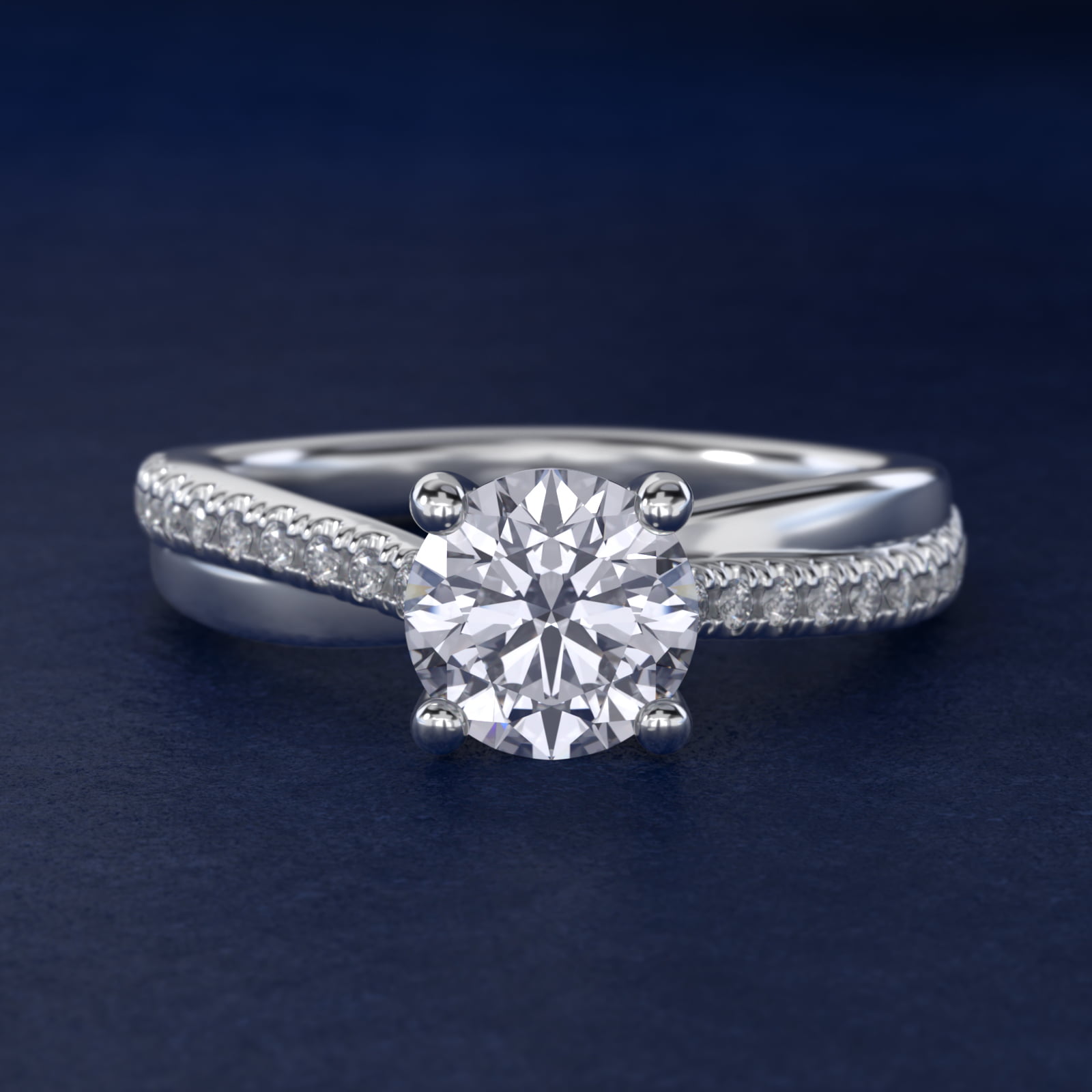 Asymmetrical Pavé Diamond Engagement Ring in 14k White Gold