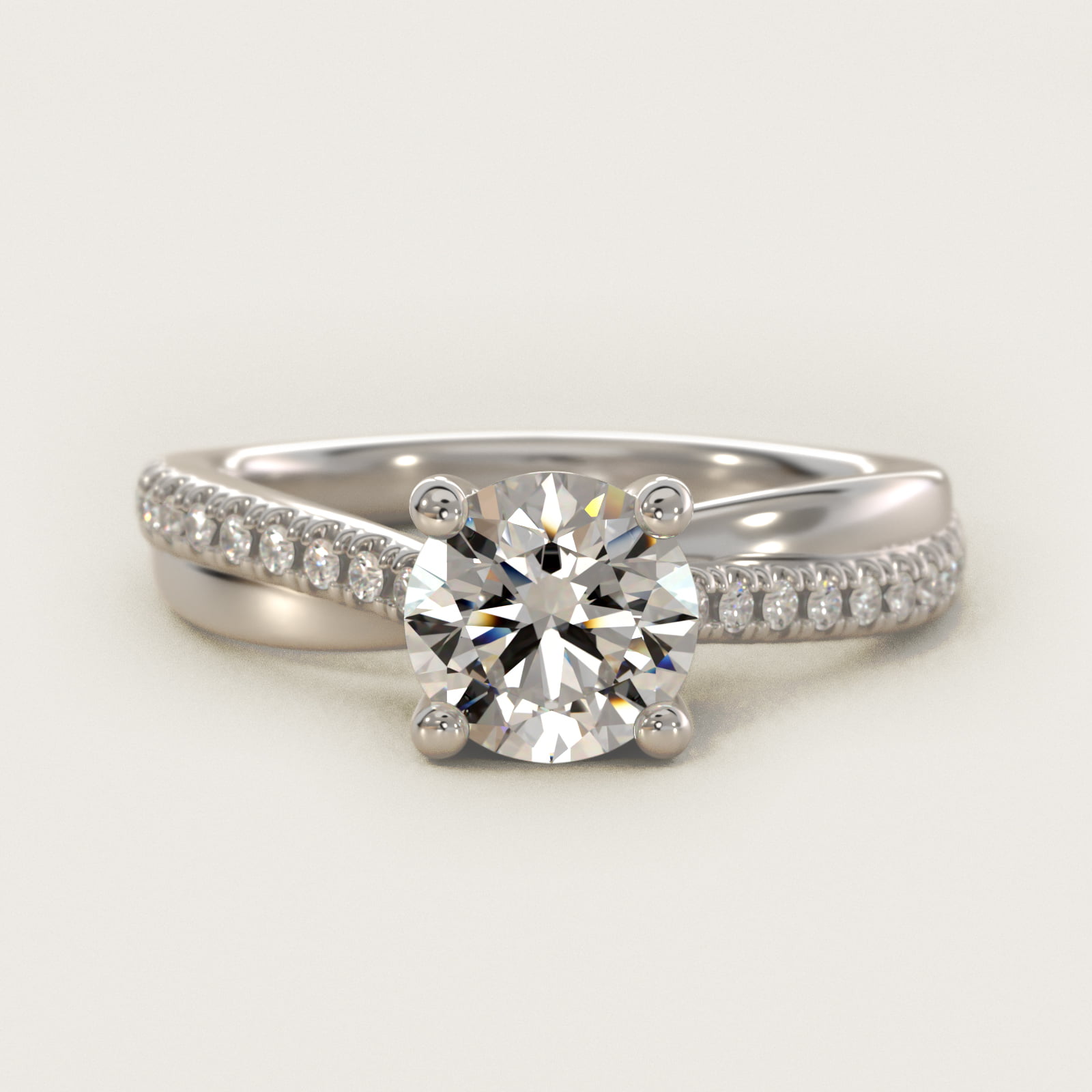 Asymmetrical Pavé Diamond Engagement Ring in 18k White Gold