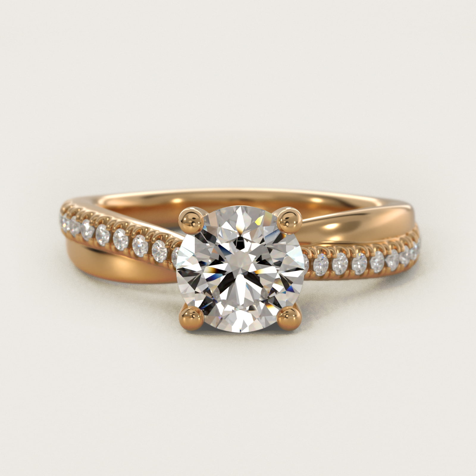 Asymmetrical Pavé Diamond Engagement Ring in 14k Yellow Gold