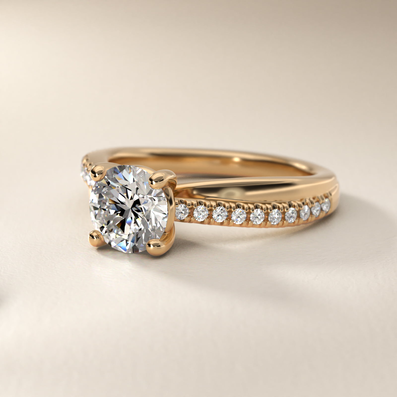 Asymmetrical Pavé Diamond Engagement Ring in 18k Yellow Gold