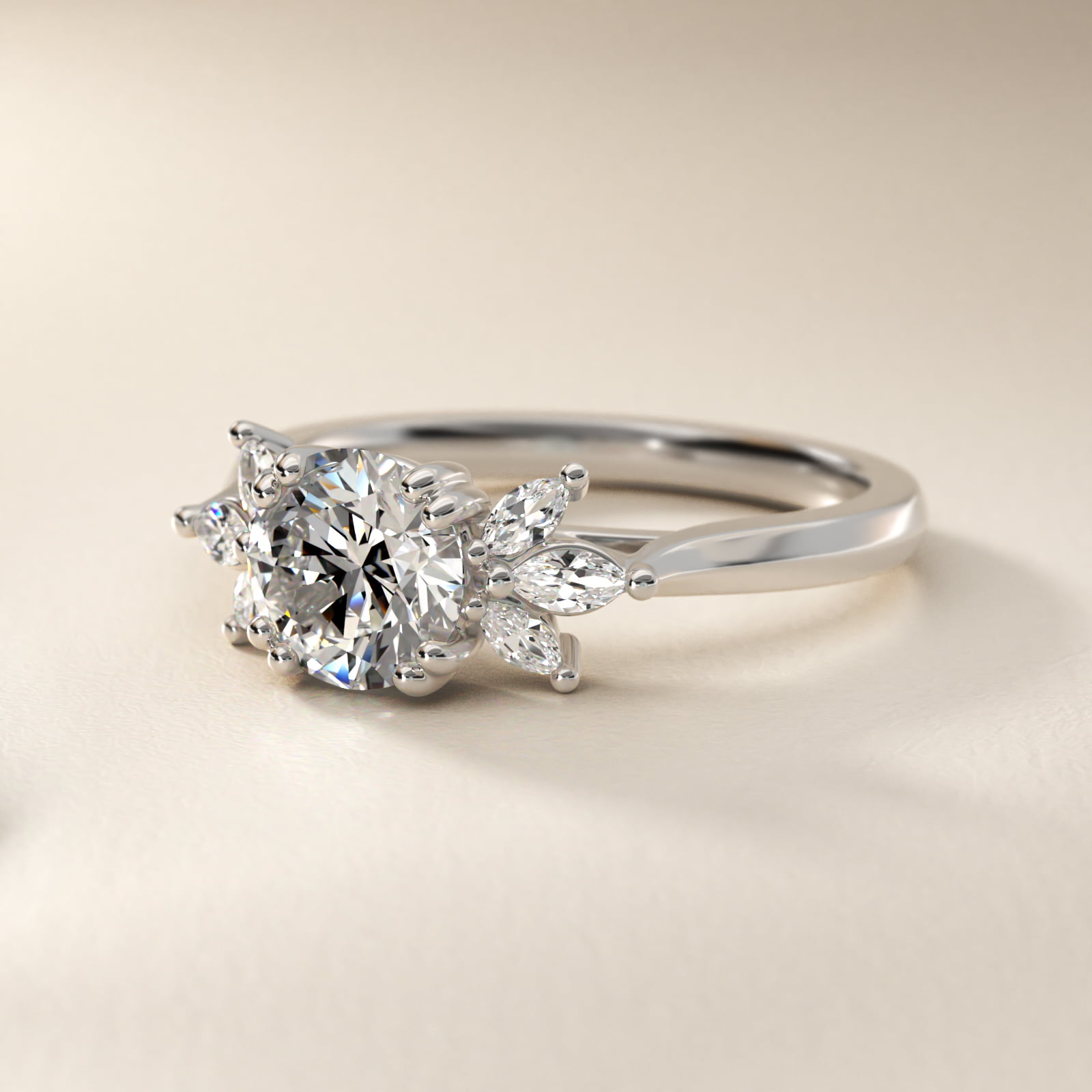 Trio Marquise Diamond Engagement Ring in 14k White Gold