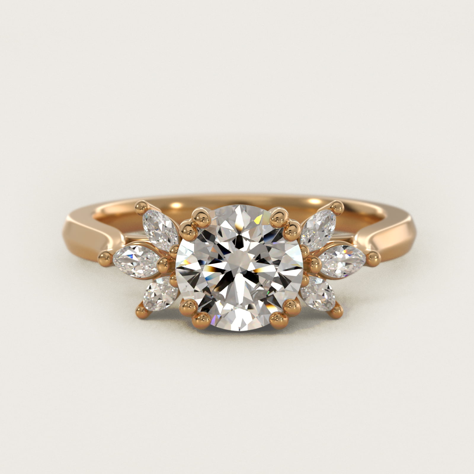 Trio Marquise Diamond Engagement Ring in 14k Yellow Gold