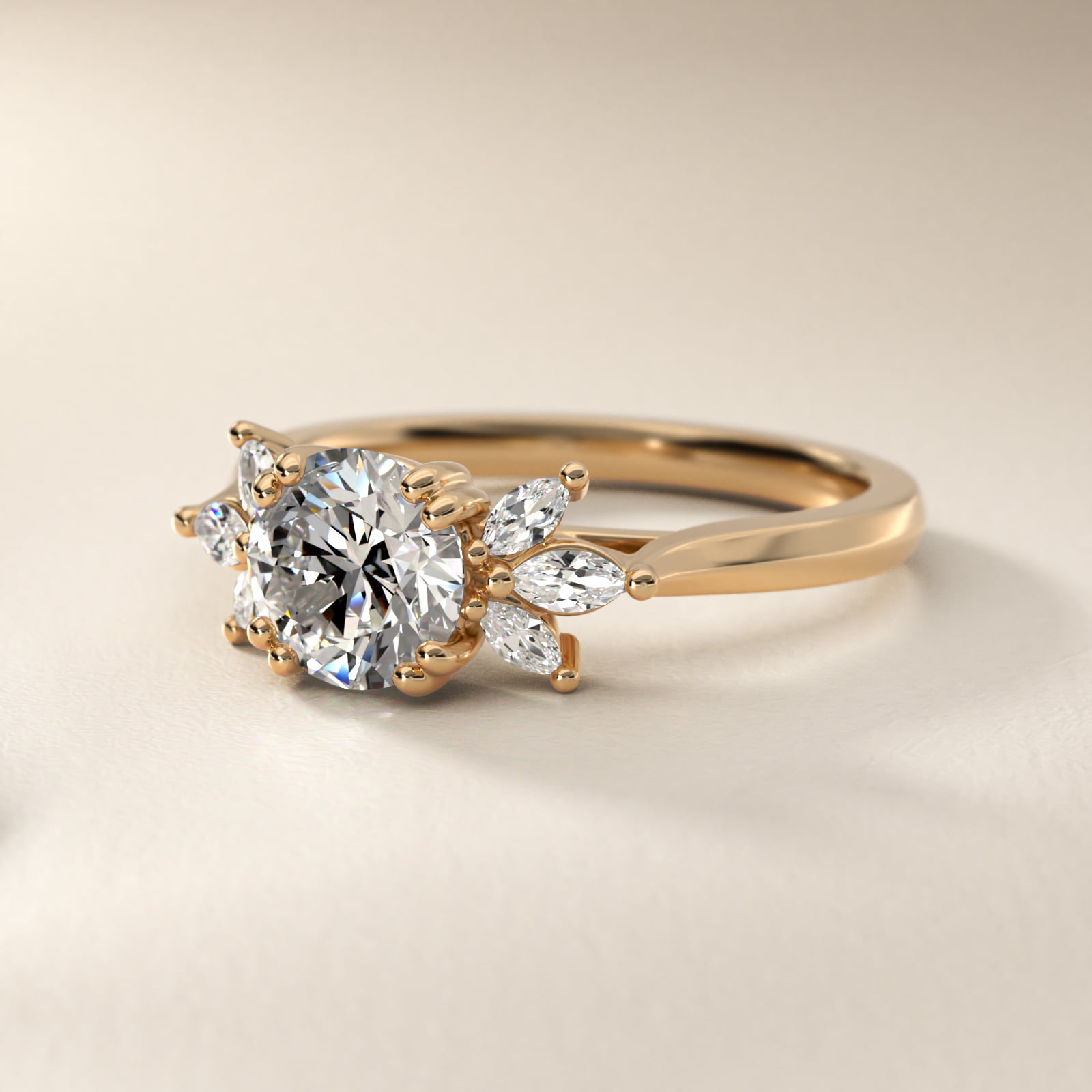 Trio Marquise Diamond Engagement Ring in 18k Yellow Gold