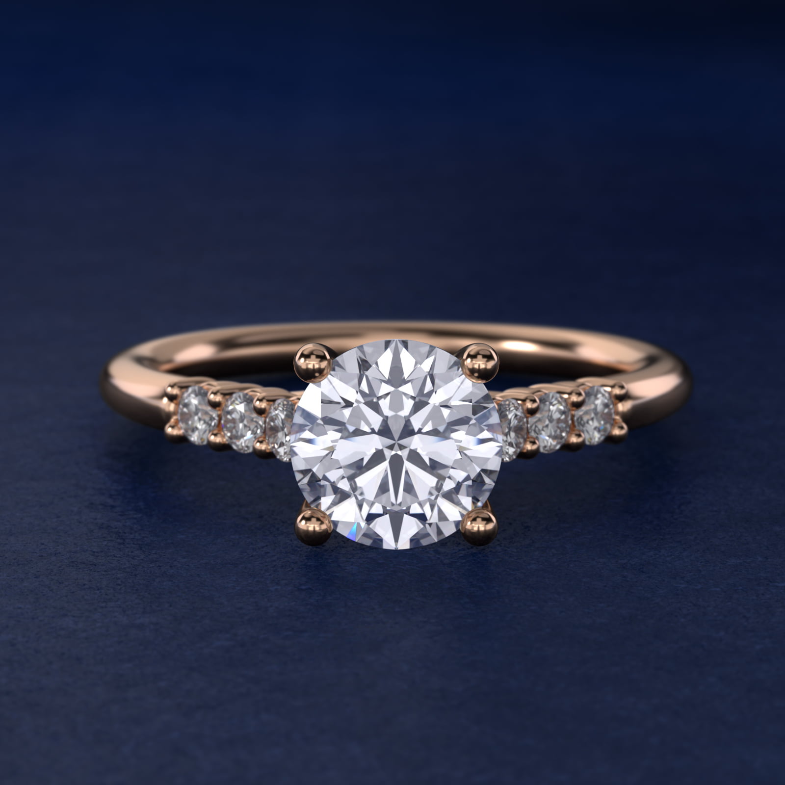 Classic Shared Prong Cathedral Diamond Engagement Ring in 14k Rose Gold