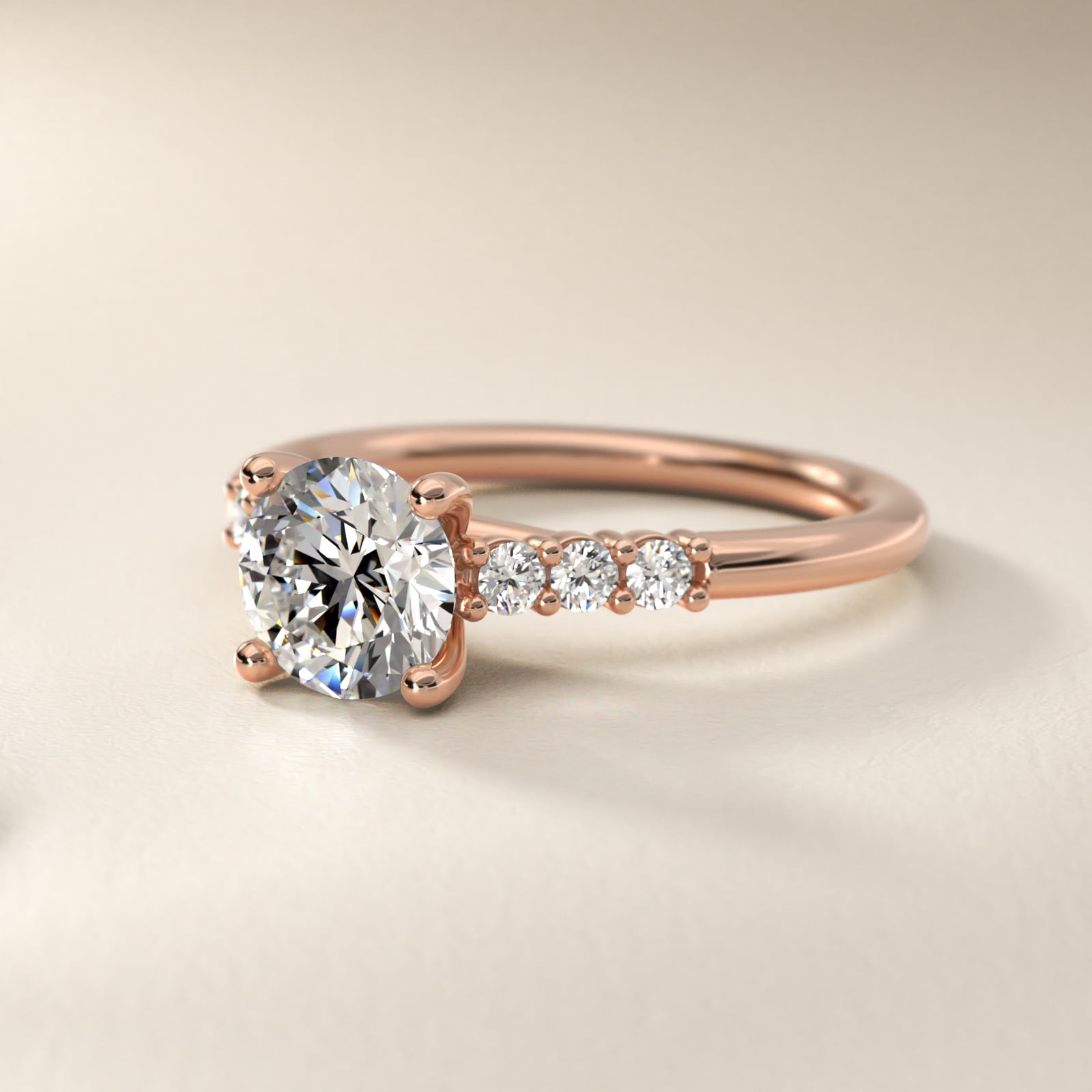 Classic Shared Prong Cathedral Diamond Engagement Ring in 18k Rose Gold