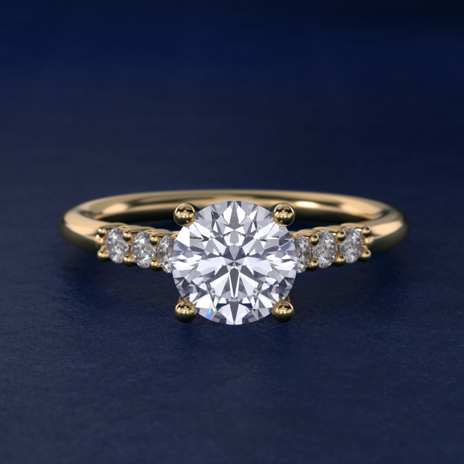 Classic Shared Prong Cathedral Diamond Engagement Ring in 18k Yellow Gold