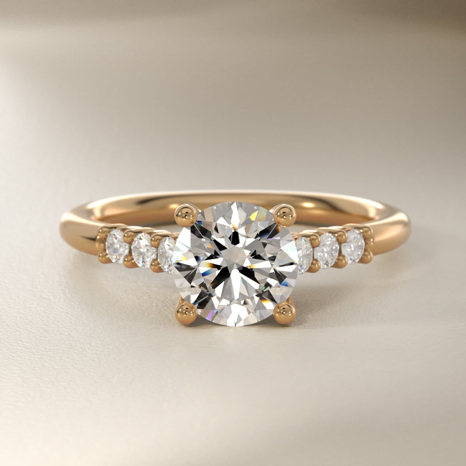 Classic Shared Prong Cathedral Diamond Engagement Ring in 14k Yellow Gold