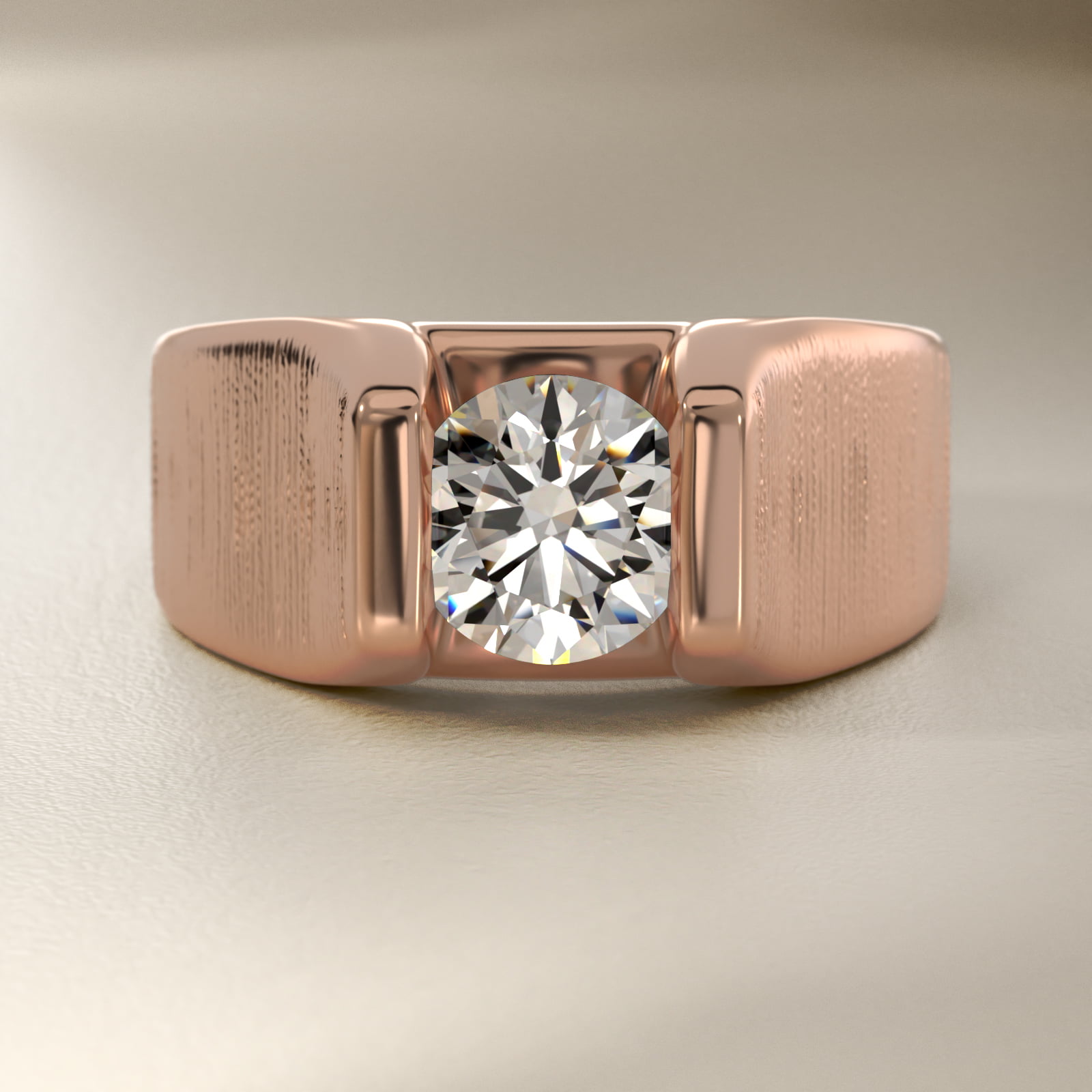 Men's Tension Style Solitaire Engagement Ring in 18k Rose Gold